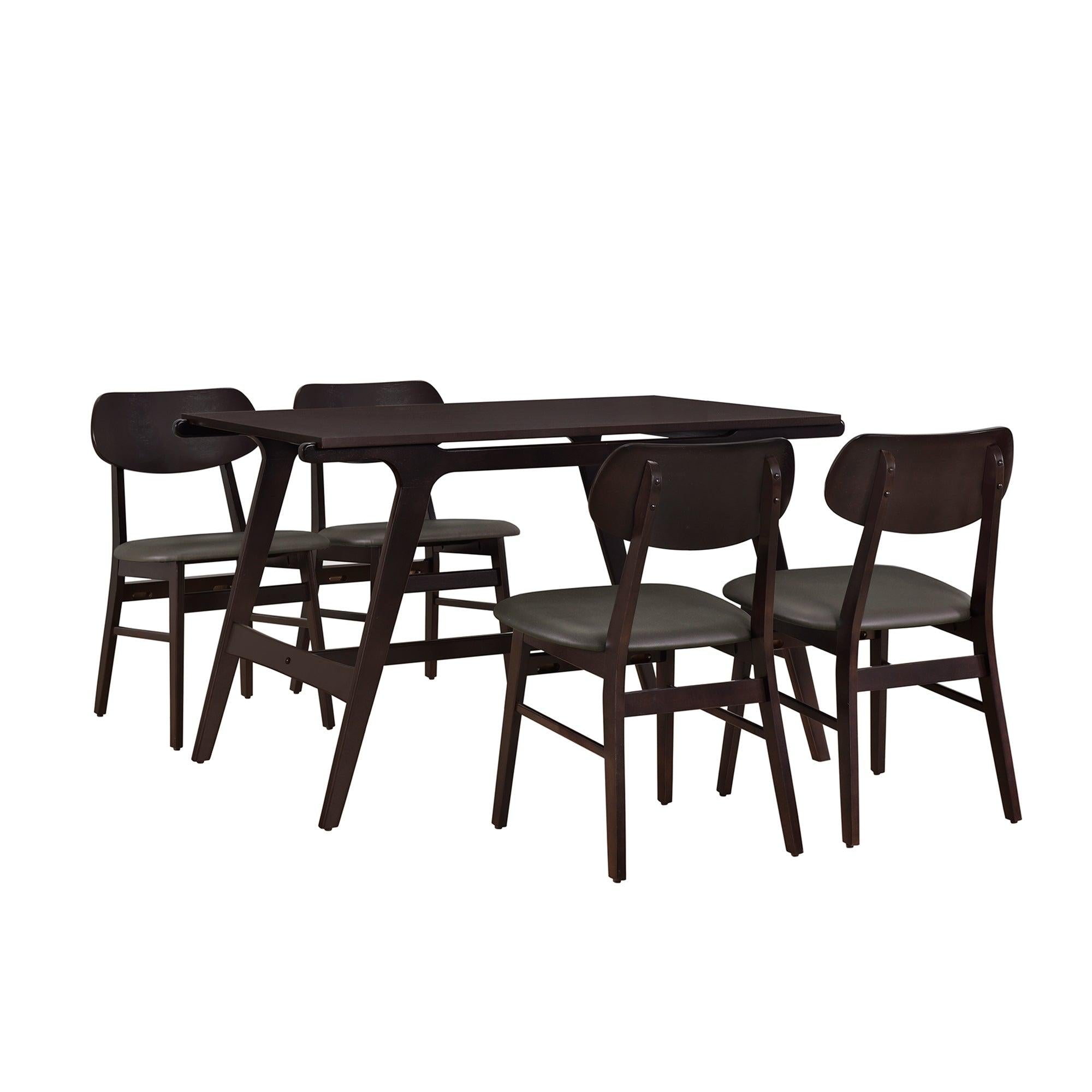 5-Piece Mid-Century Style Dining Table Set Kitchen Table with 4 Faux Leather Dining Chairs (Wenge)