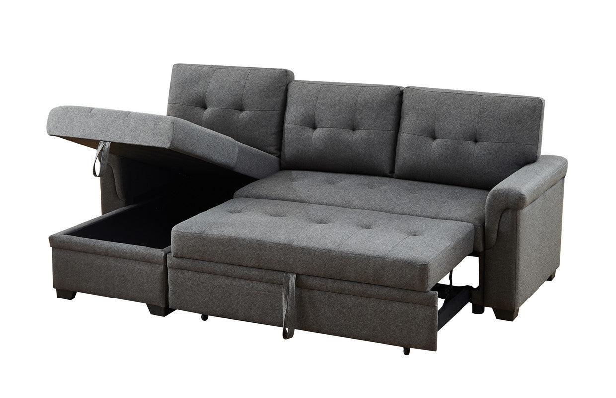 Lucca Dark Gray Linen Reversible Sleeper Sectional Sofa withStorage Chaise