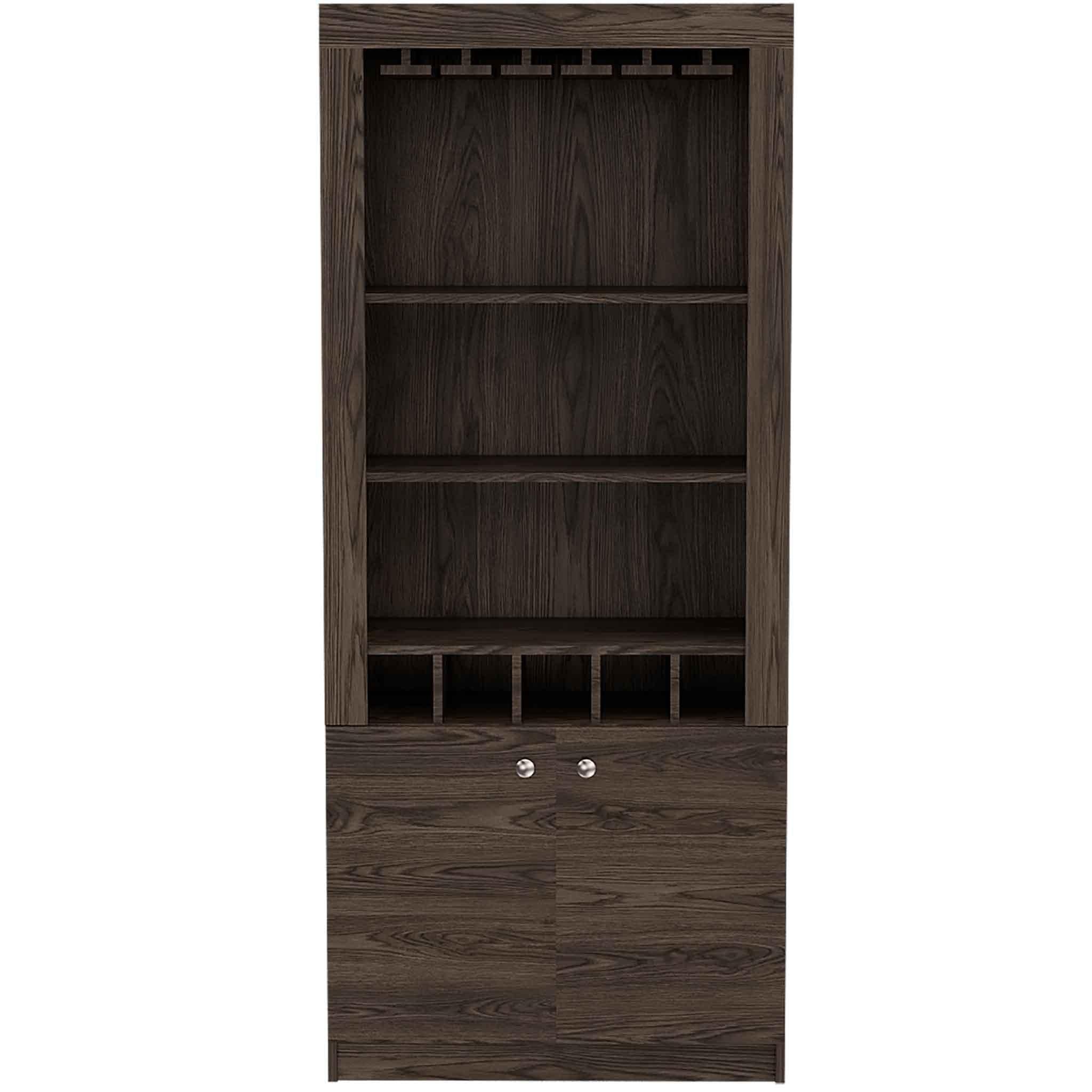 Plympton 3-Shelf Rectangle 5-Bottle Bar Cabinet  Dark Walnut