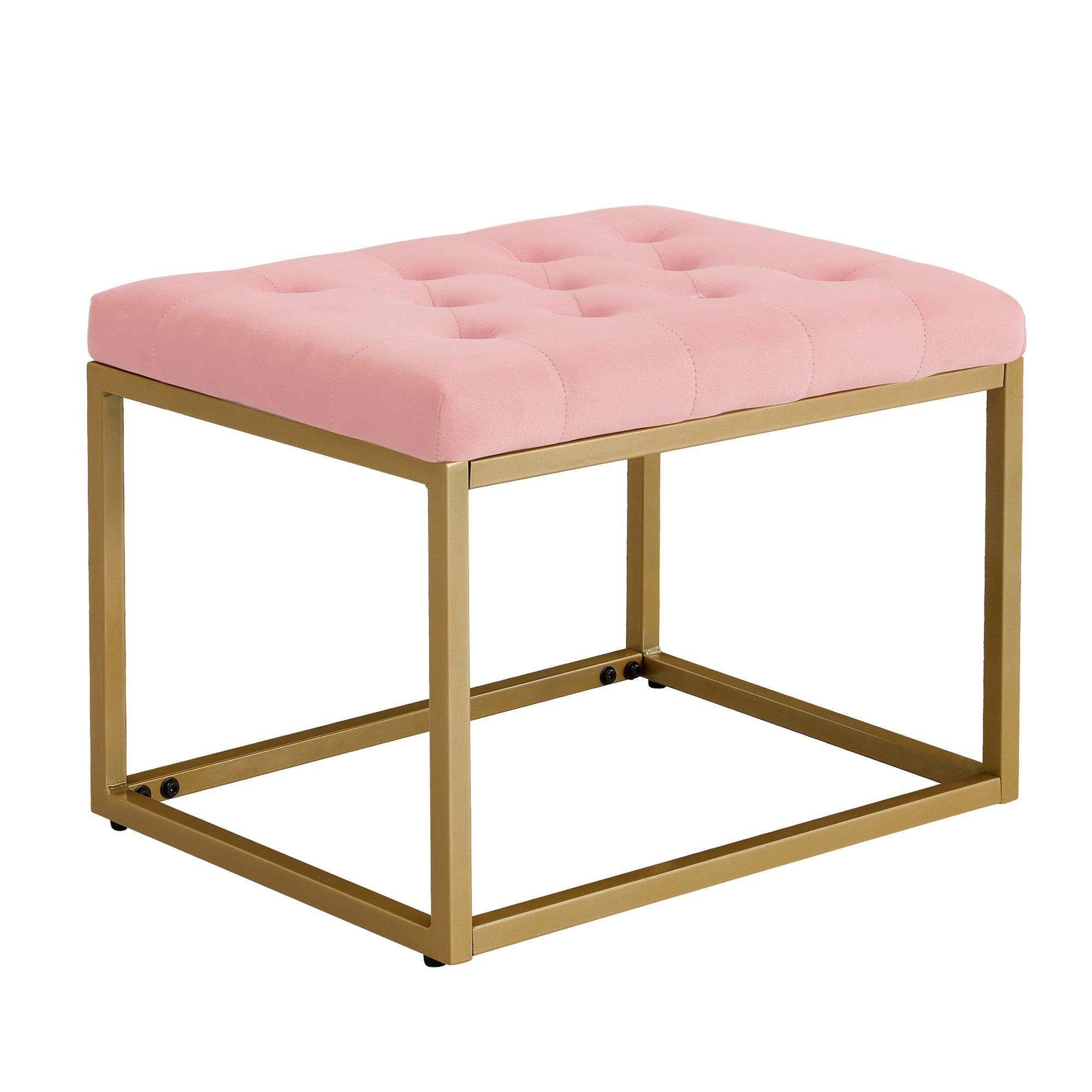 VelvetShoe Changing Stool, Footstool, Square Cushion Foot Stool, Sofa stool, Rest stool,Low Stool .Step Stool, Small Footrest .Suitable for Clothes Shop,Living Room, Porch, Fitting Room.Pink Bench