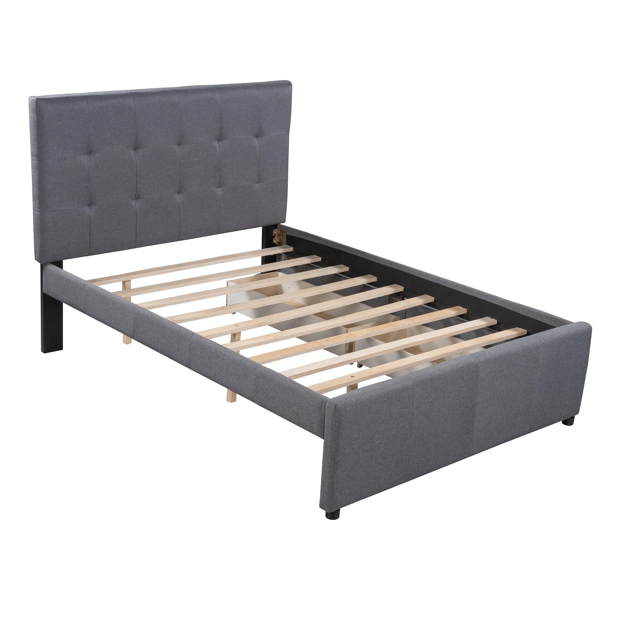 Linen Upholstered Platform Bed With Headboard and Two Drawers, Full