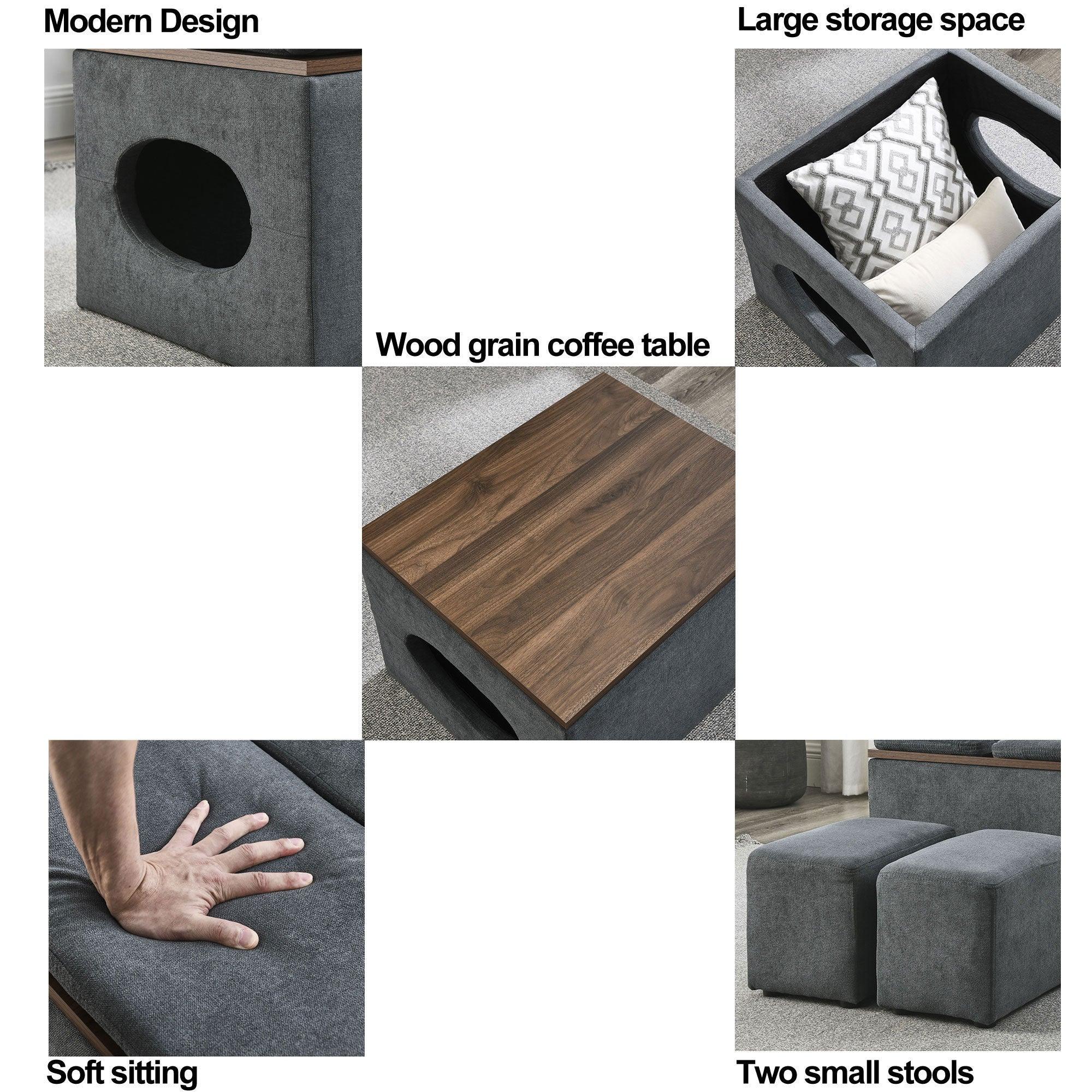 25"WModern design hollowStorage ottoman, upholstery, coffee table, two small footstools, easyStorage and wide use