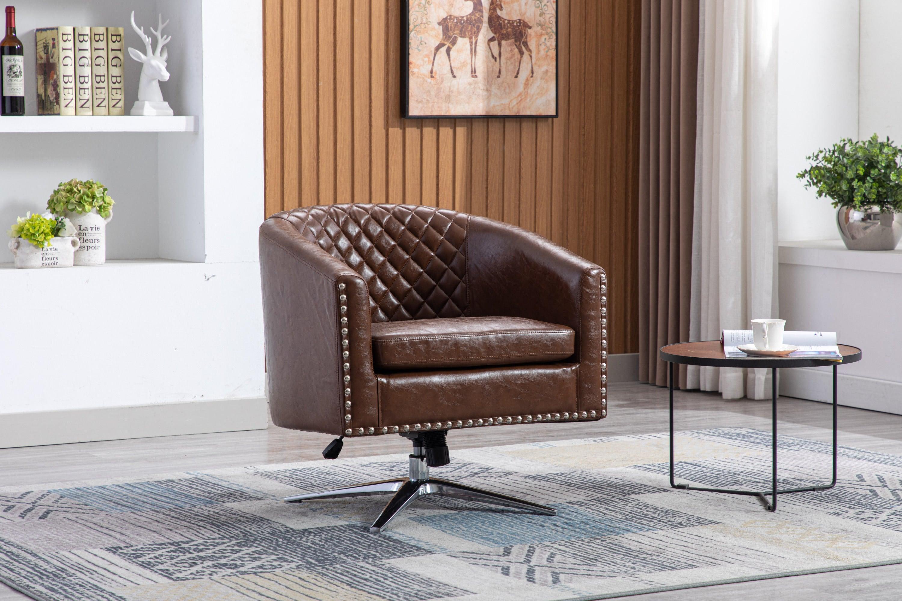 Swivel  Barrel chair living room chair with nailheads and Metal base