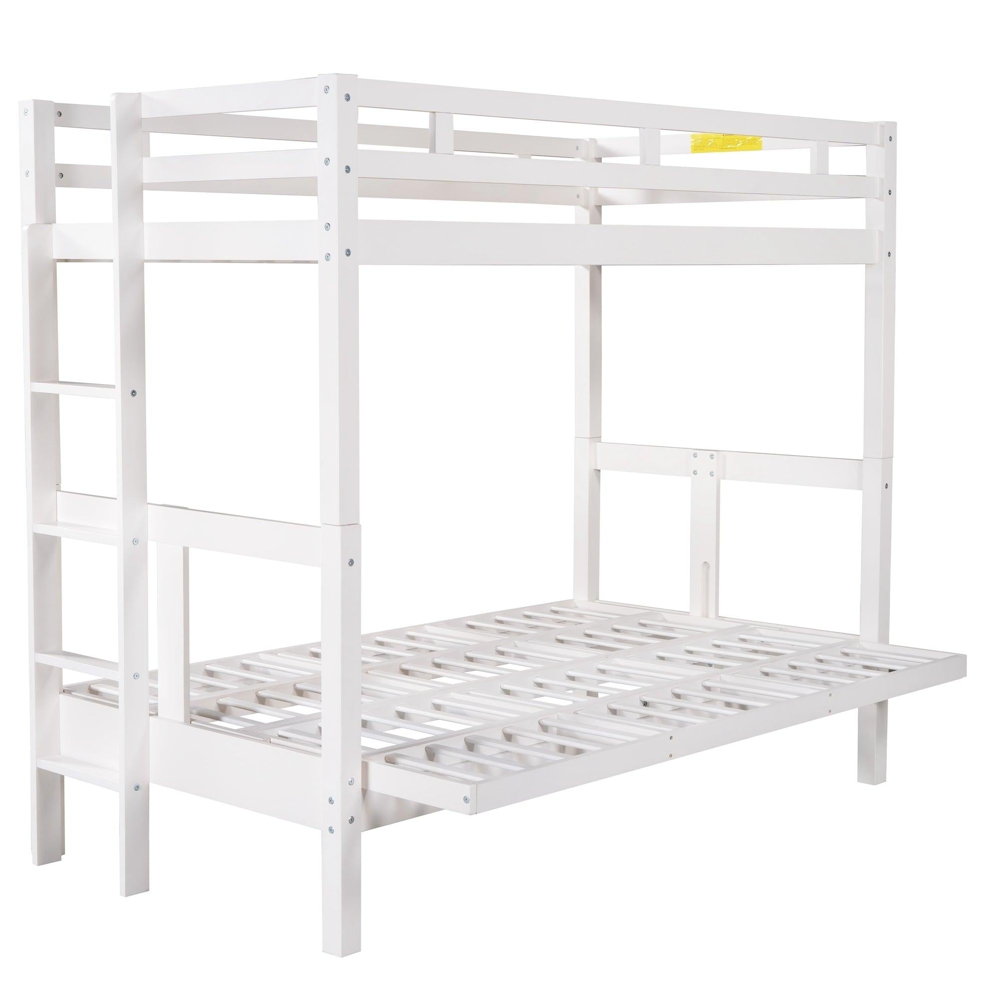 Twin over Full Bunk Bed,Down Bed can be Converted into Daybed,White