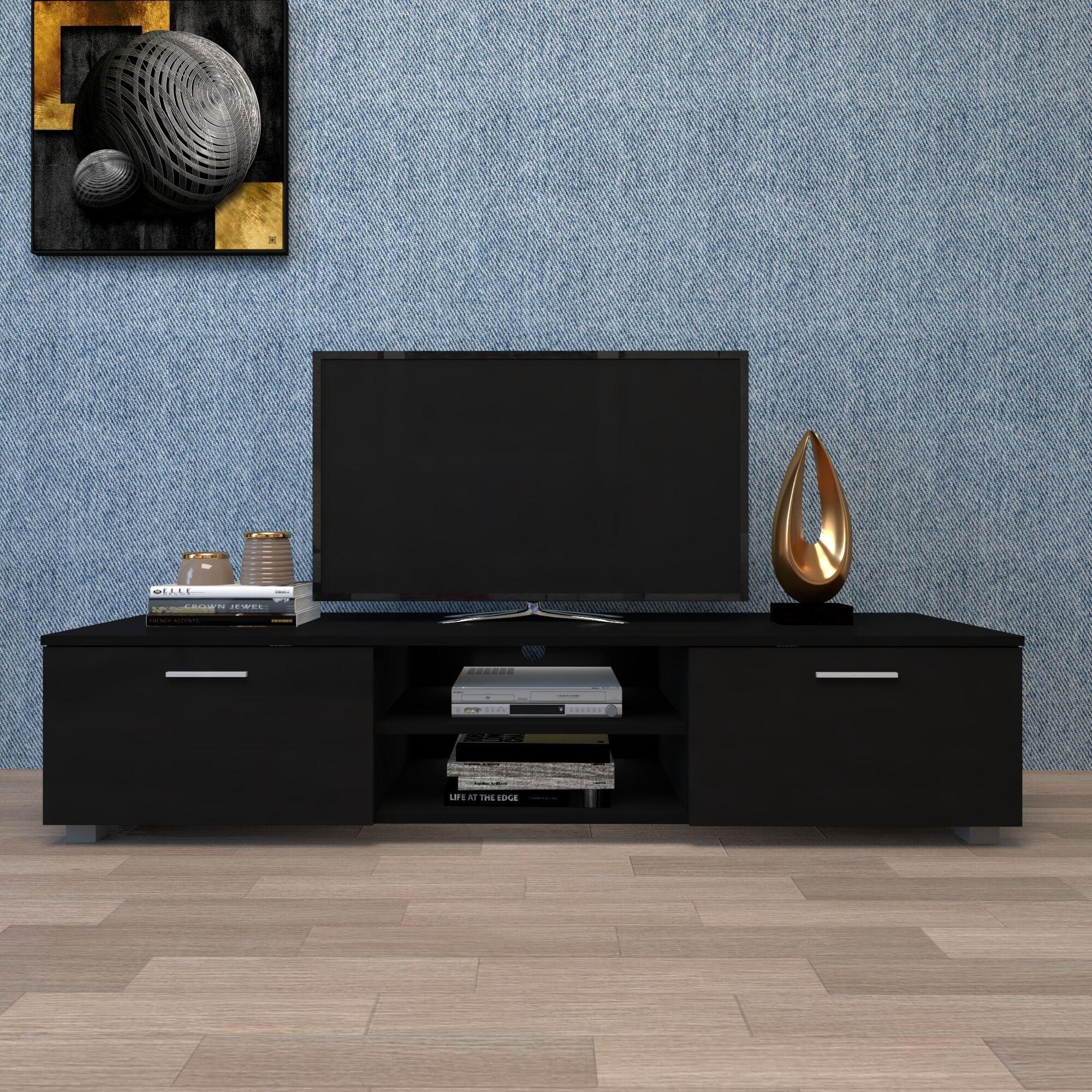 Black TV Stand for 70 Inch TV Stands, Media Console Entertainment Center Television Table, 2Storage Cabinet with Open Shelves for Living Room Bedroom