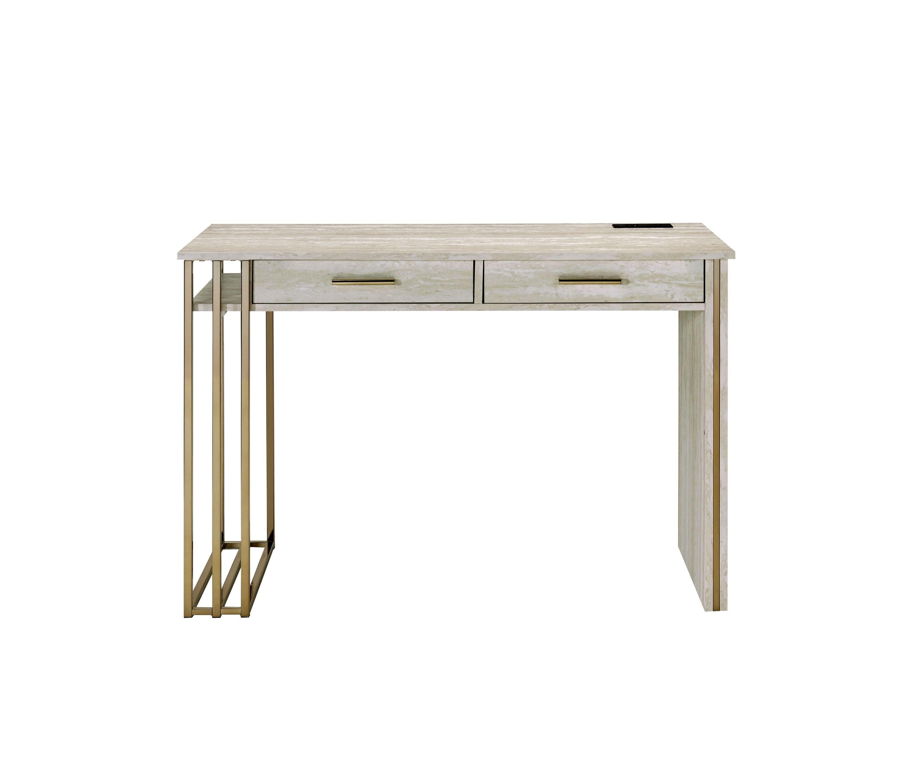 ACME Tyeid Vanity Desk w/USB in Antique White & Gold Finish AC00898