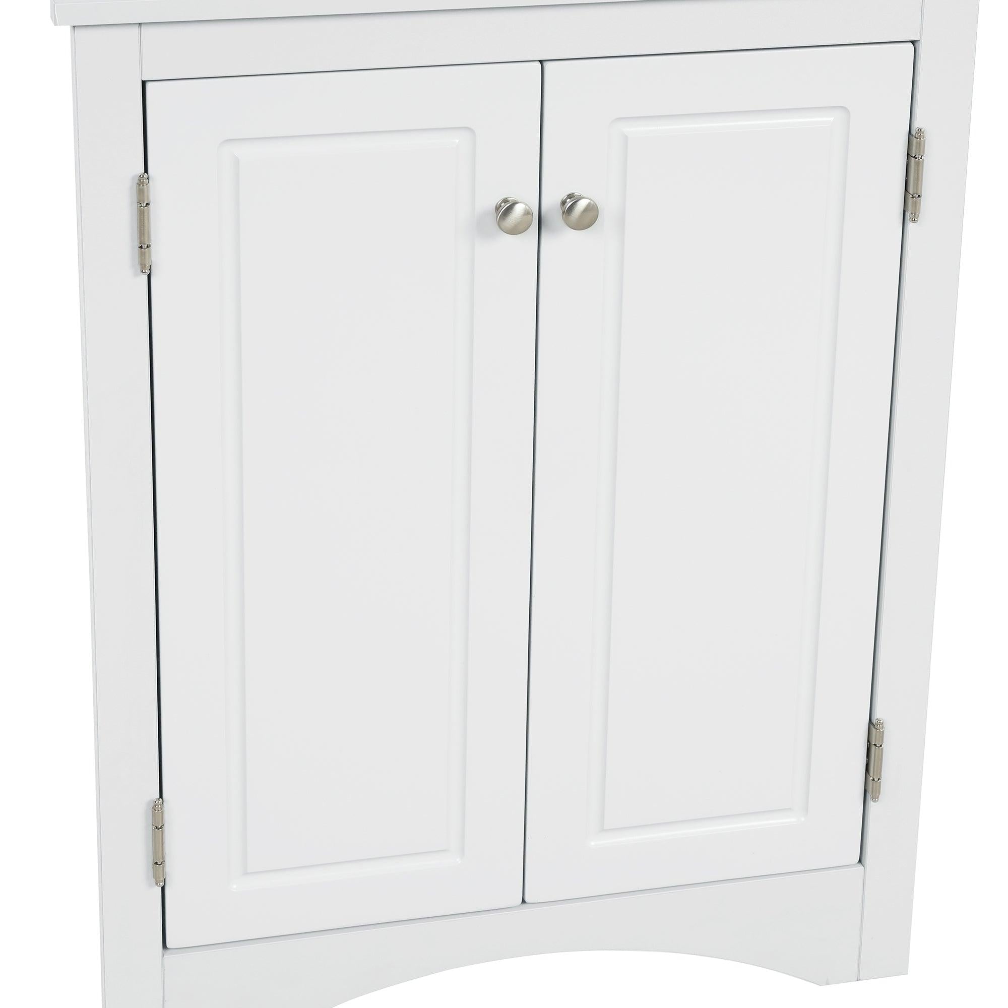 White Triangle BathroomStorage Cabinet with Adjustable Shelves, Freestanding Floor Cabinet for Home Kitchen