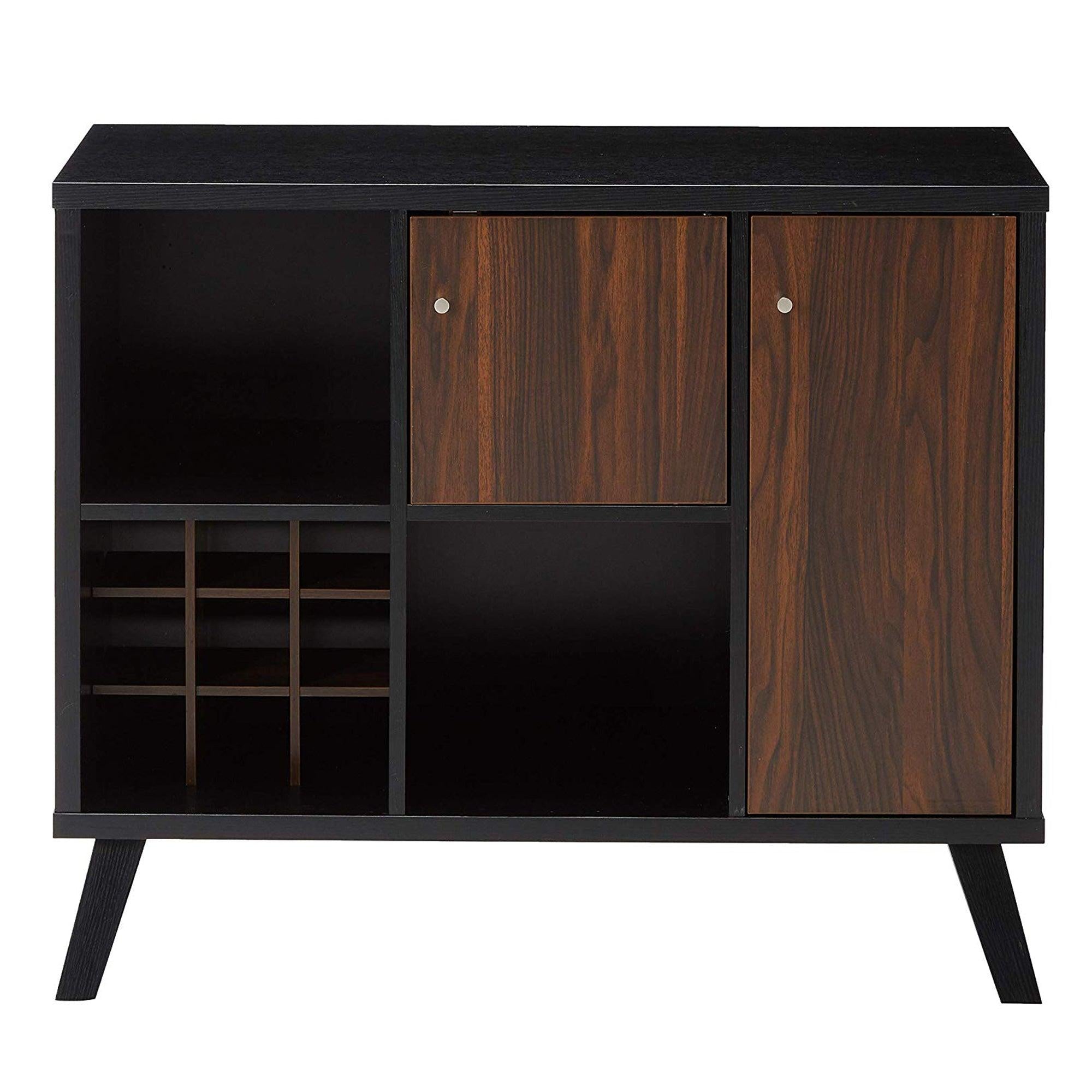 Wooden Wine BarStorage Cabinet with 2 door cabinet andStorage Cubes, Black And Brown image