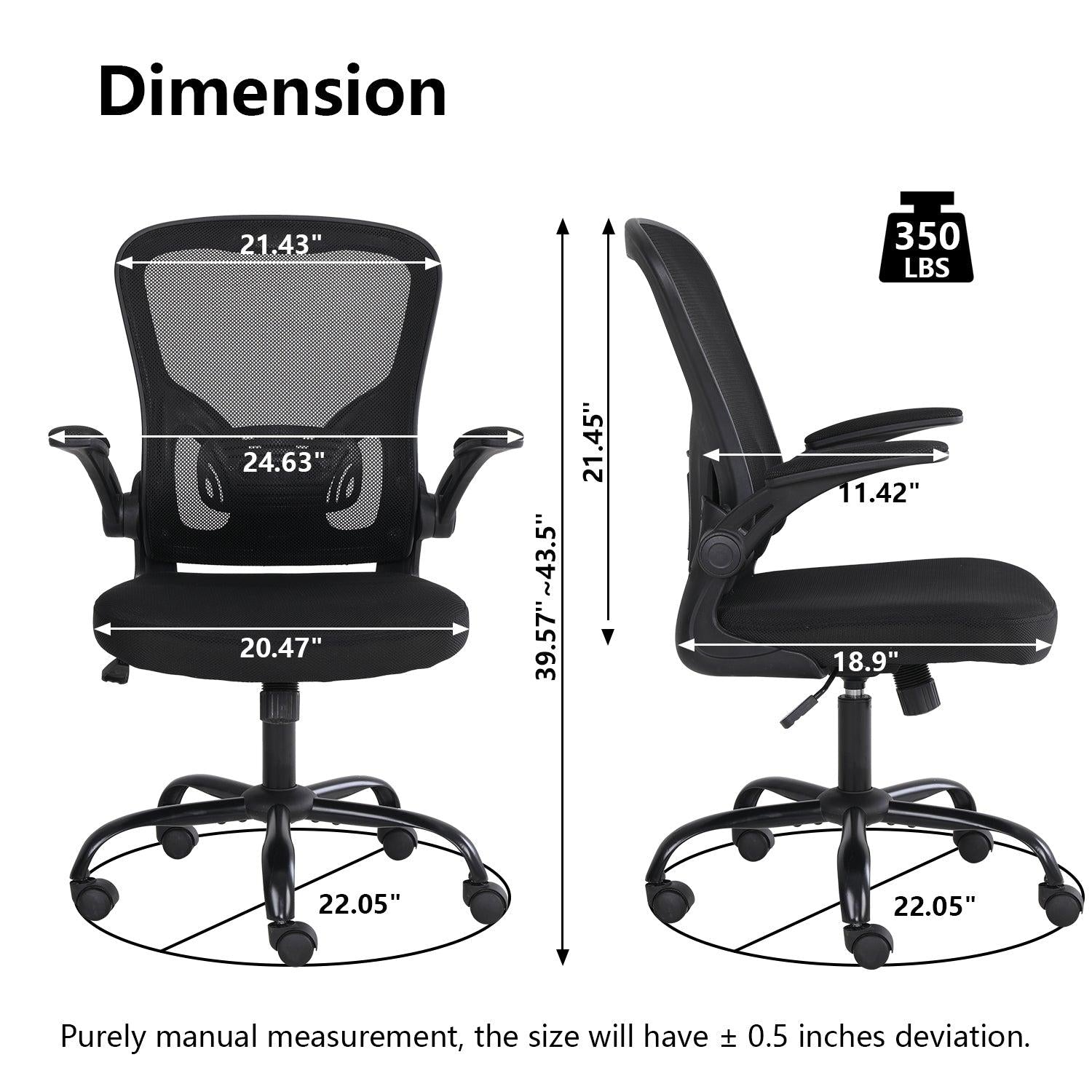 High Back Office Chair Ergonomic Desk Chair Flip Up Arms Mesh Computer Chair Height Adjustable Swivel Chair with Lumbar Support for Office, Home, School (Black）