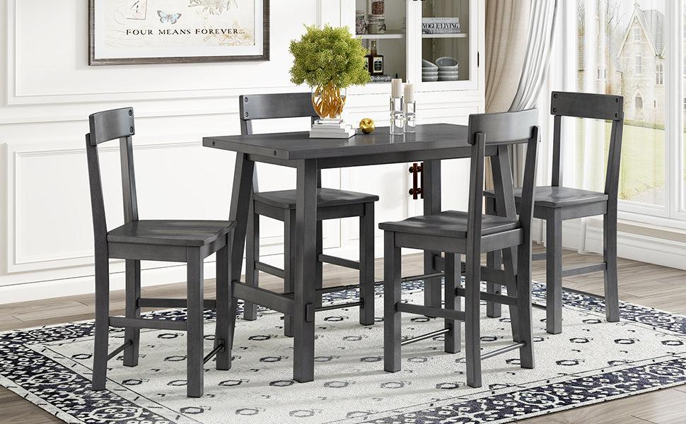 Minimalist industrial Style 5-Piece Counter Height Dining Table Set Solid Wood & Metal Dining Table with Four Chairs for Small Space (Gray)