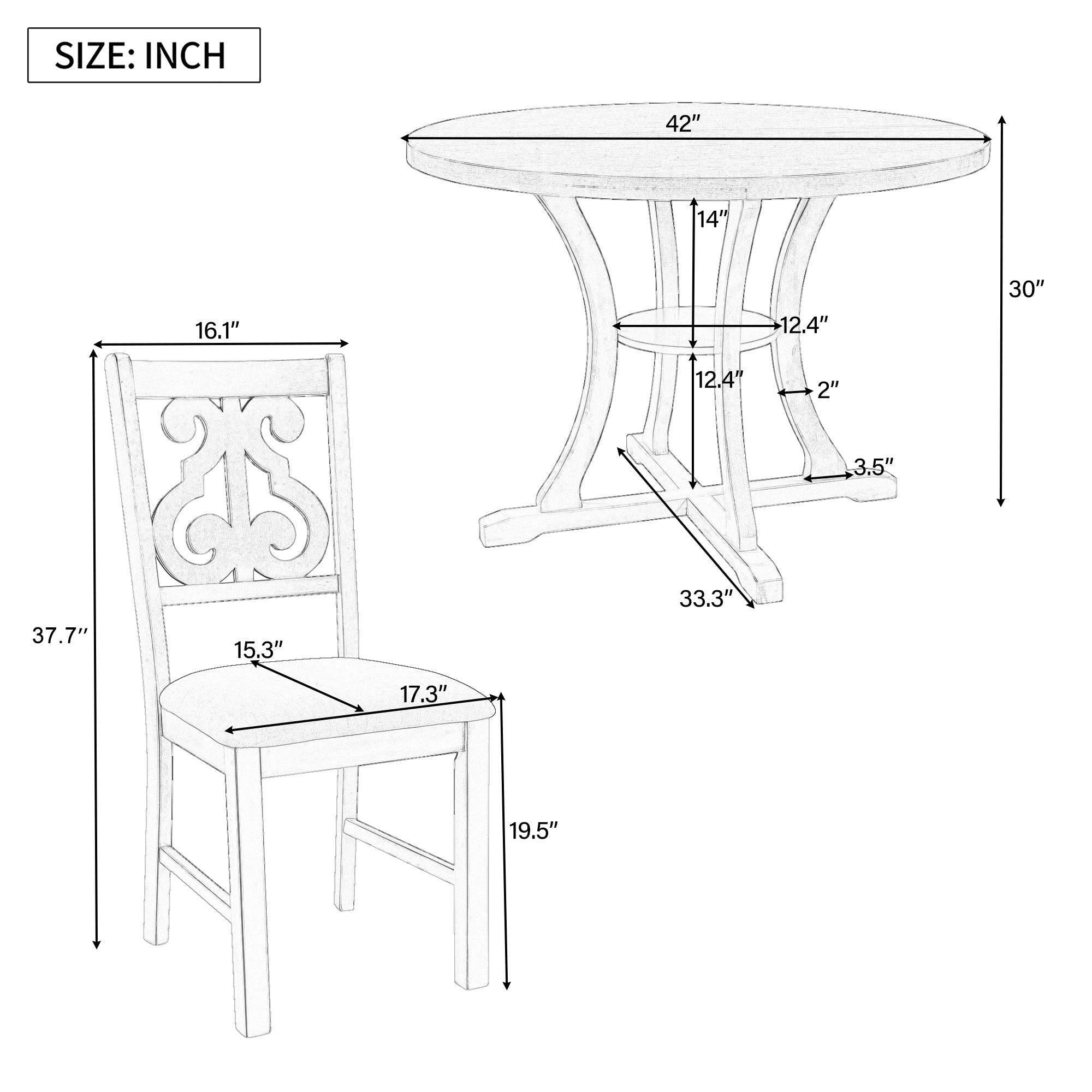 5-Piece Round Dining Table and Chair Set with Special-shaped Legs and an Exquisitely Designed Hollow Chair Back for Dining Room (Gray)