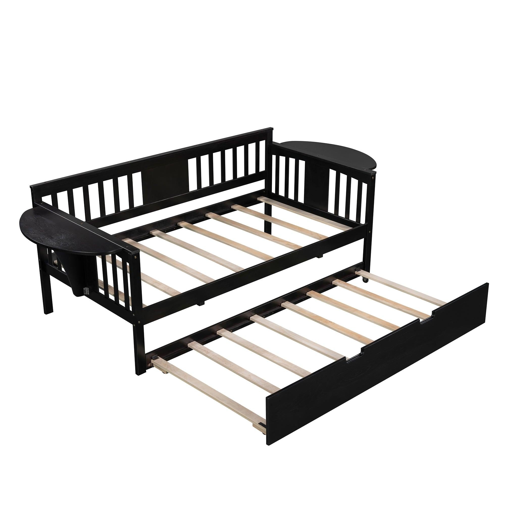 Twin Wooden Daybed with Trundle Bed  , Sofa Bed for Bedroom Living Room, Espresso