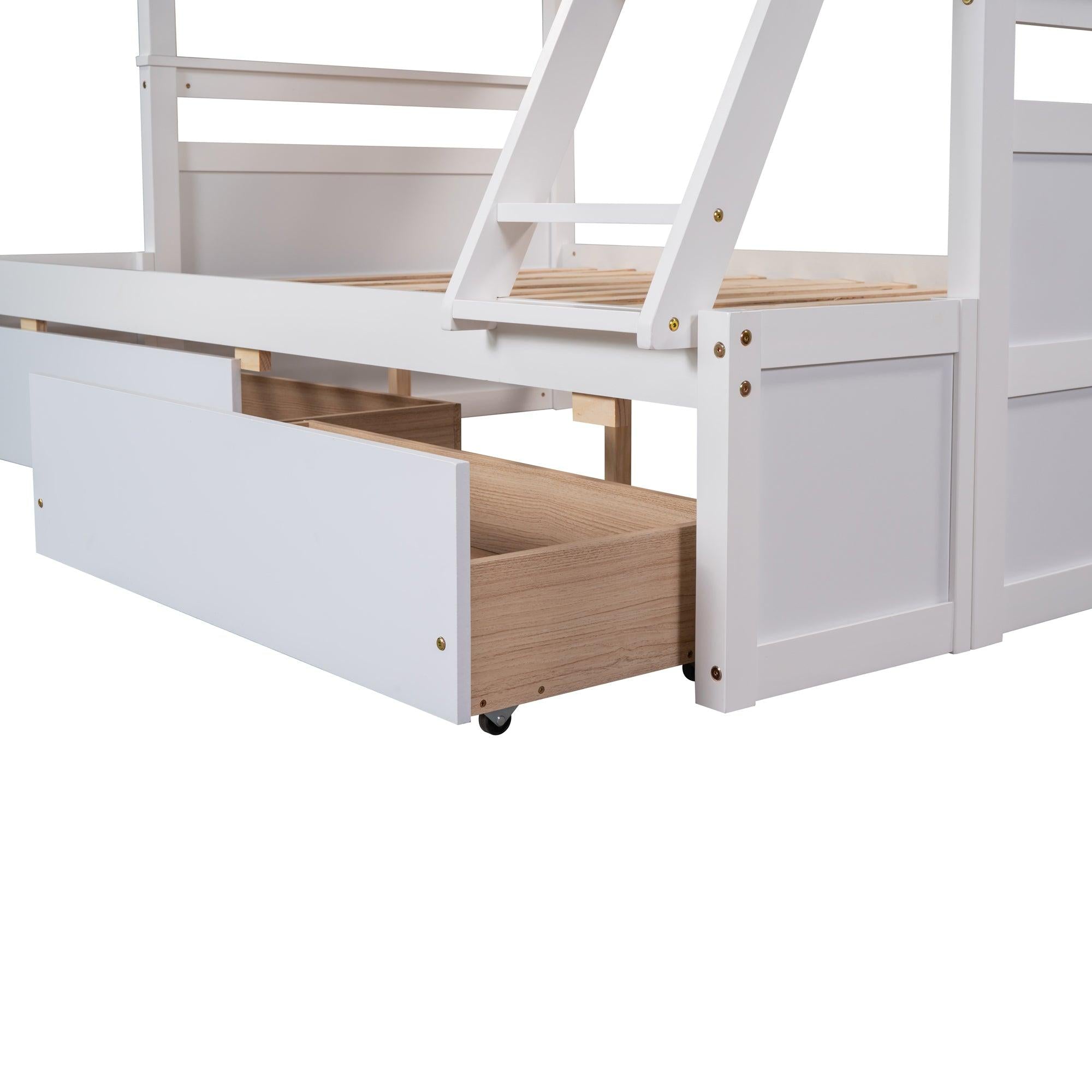 Twin over Full Bunk Bed withStorage - White