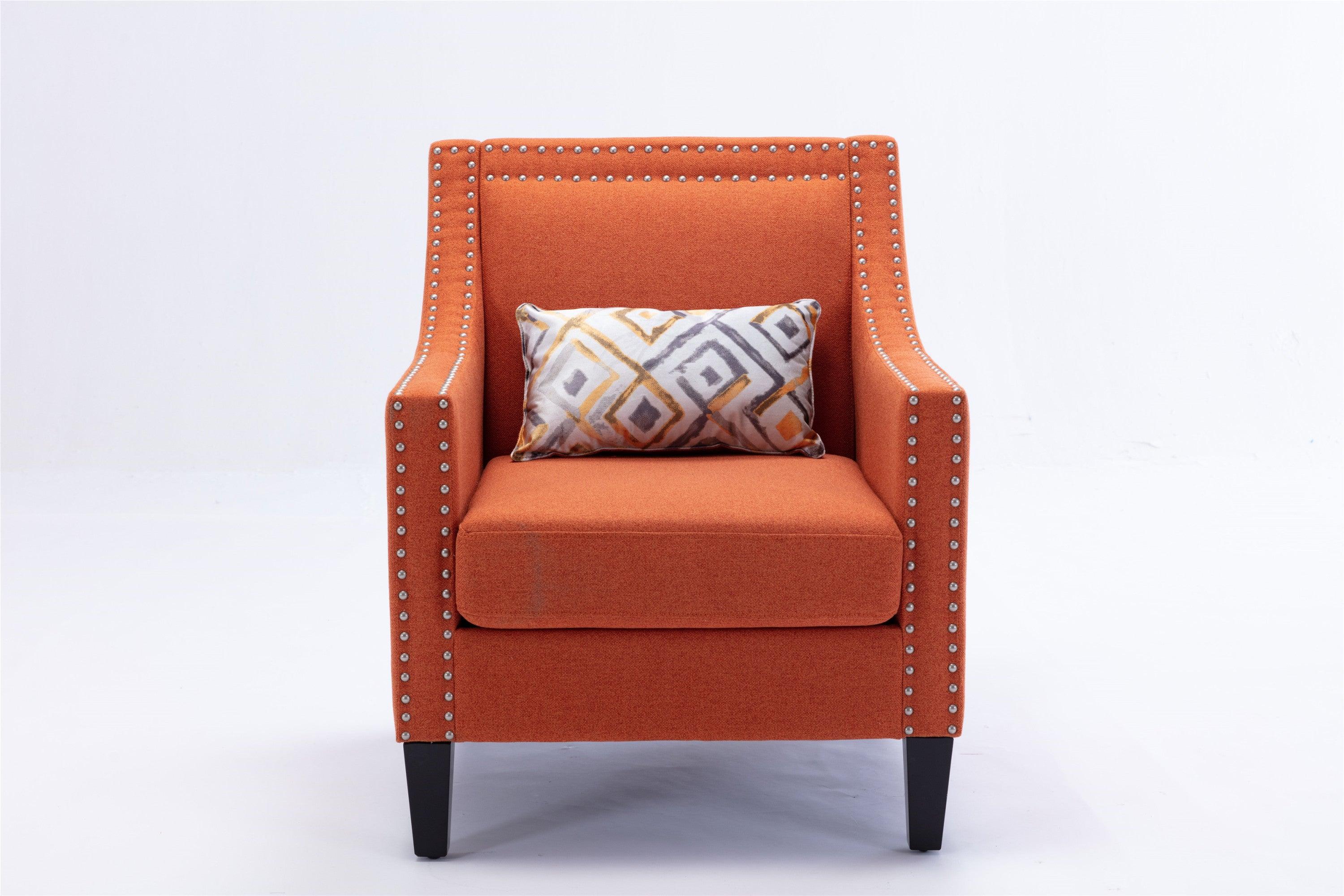 accent armchair living room chair  with nailheads and solid wood legs  Orange Linen