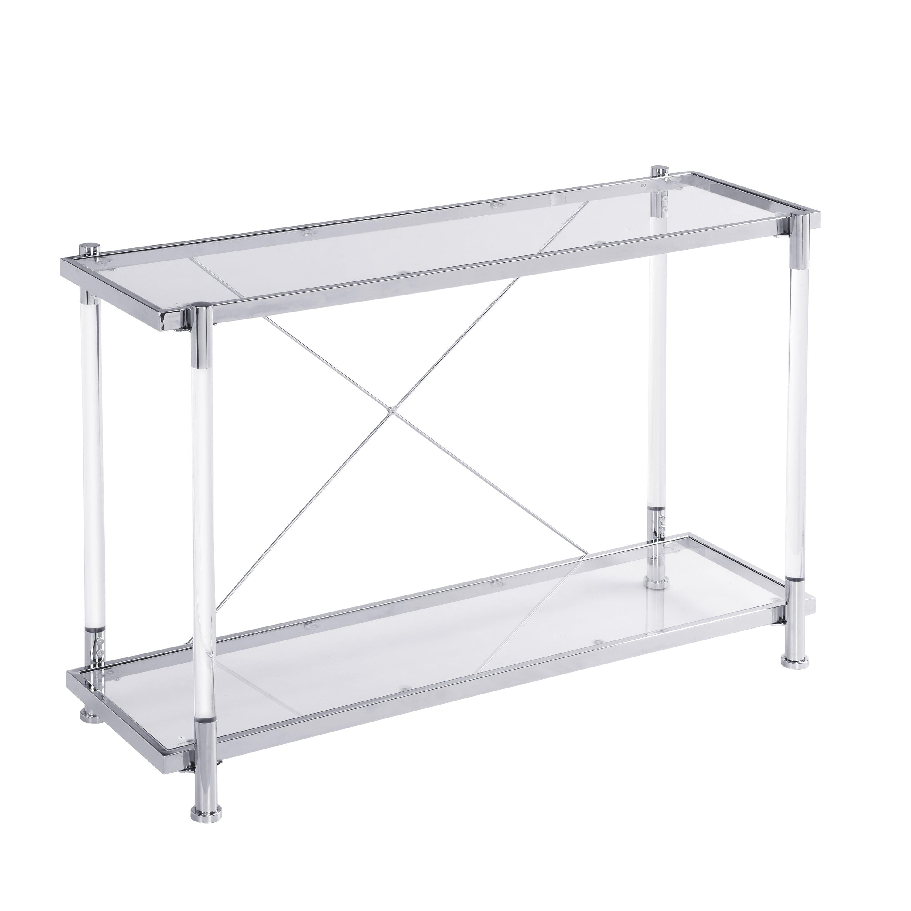 Acrylic Glass Side Table,Chrome Sofa Table,  Console Table for Living Room& Bedroom