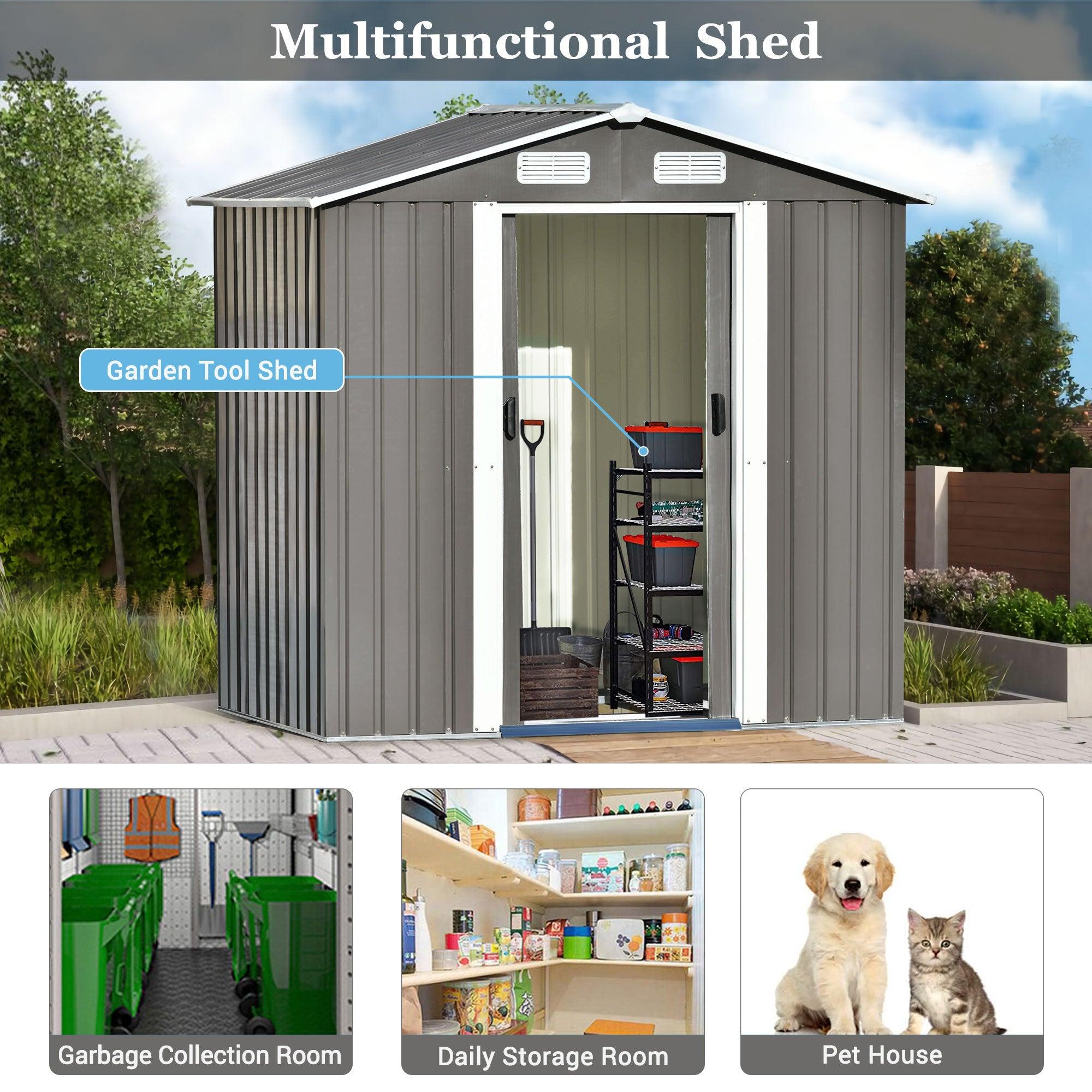 6ft x 4ft Outdoor Garden Lean-to Shed with Metal Adjustable Shelf and Lockable Doors - Gray