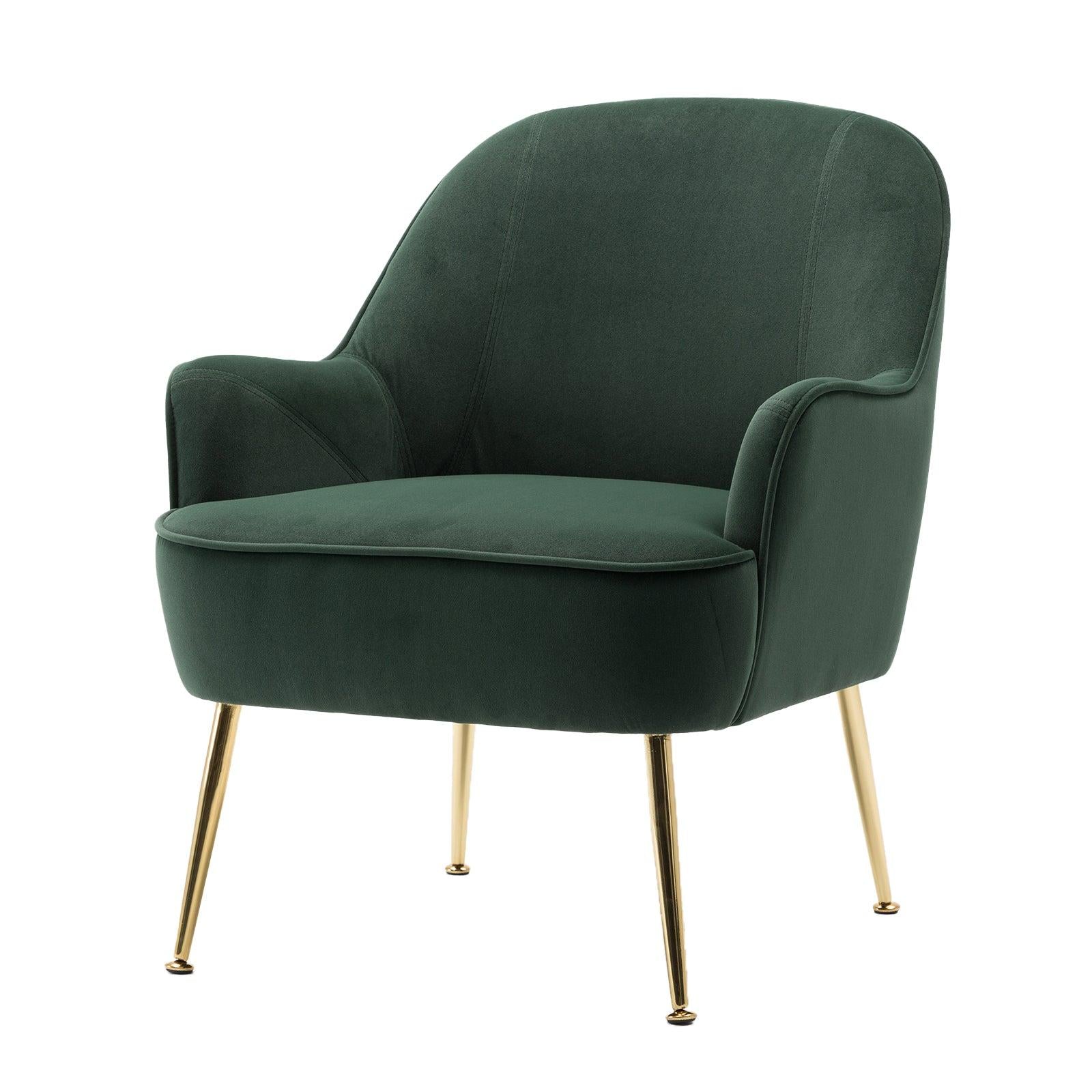 Modern Ergonomics Soft Velvet Fabric Material Accent Chair With Gold Legs And Adjustable Feet Screws For Indoor Home Living Room,Dark Green