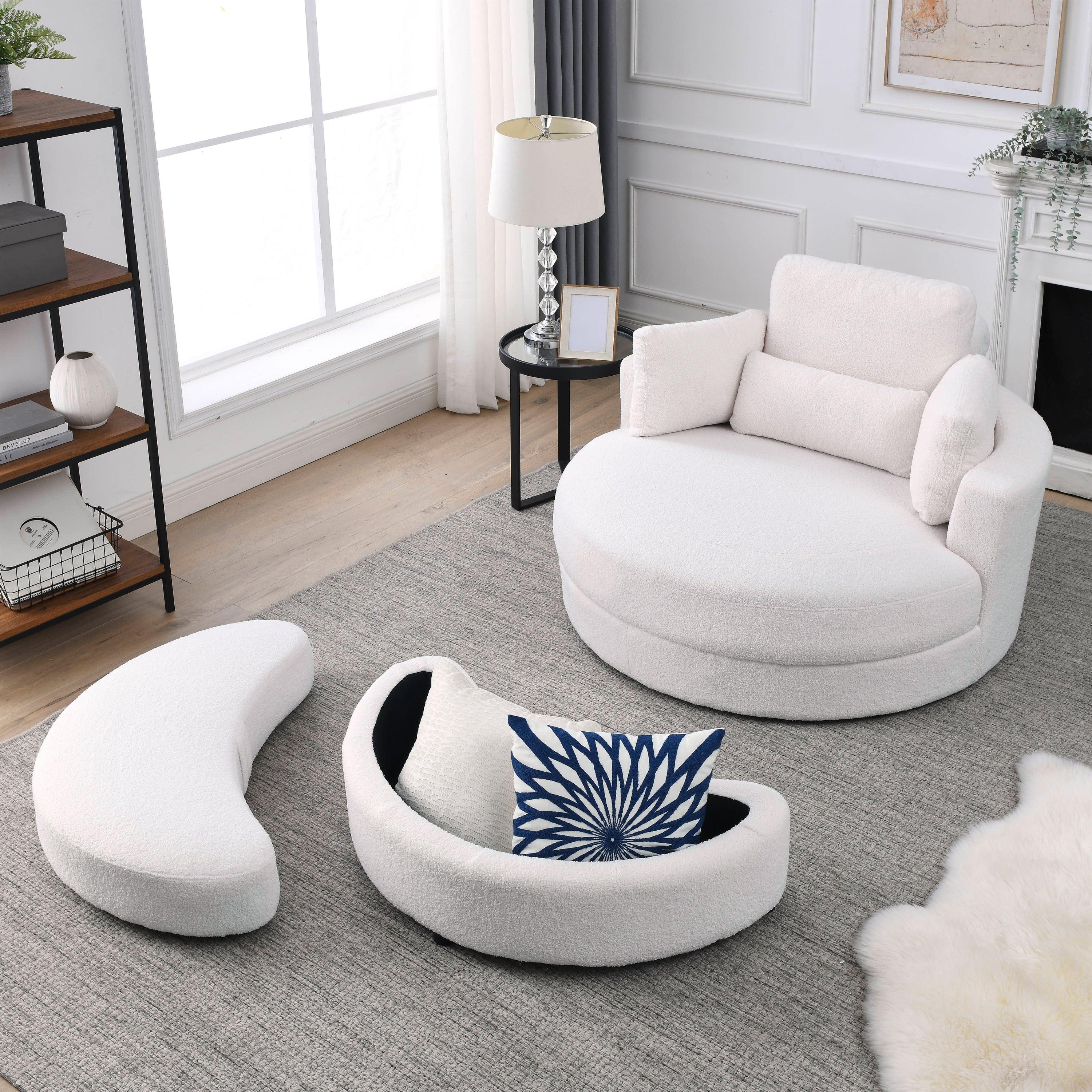 Swivel Accent BarrelModern Sofa Lounge Club Big Round Chair withStorage Ottoman Linen Fabric for Living Room Hotel with Pillows