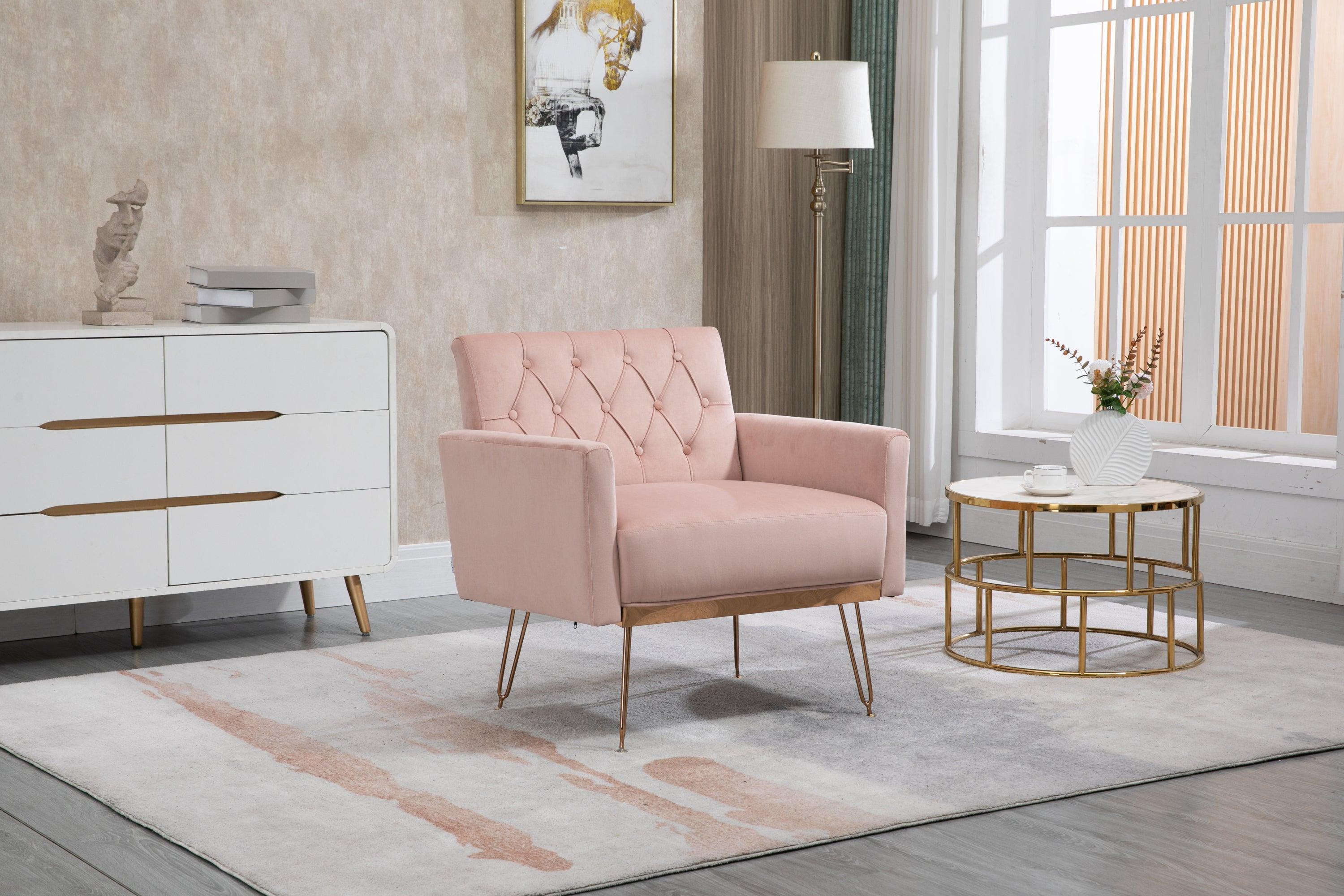 Accent  Chair  ,leisure single sofa  with Rose Golden  feet image