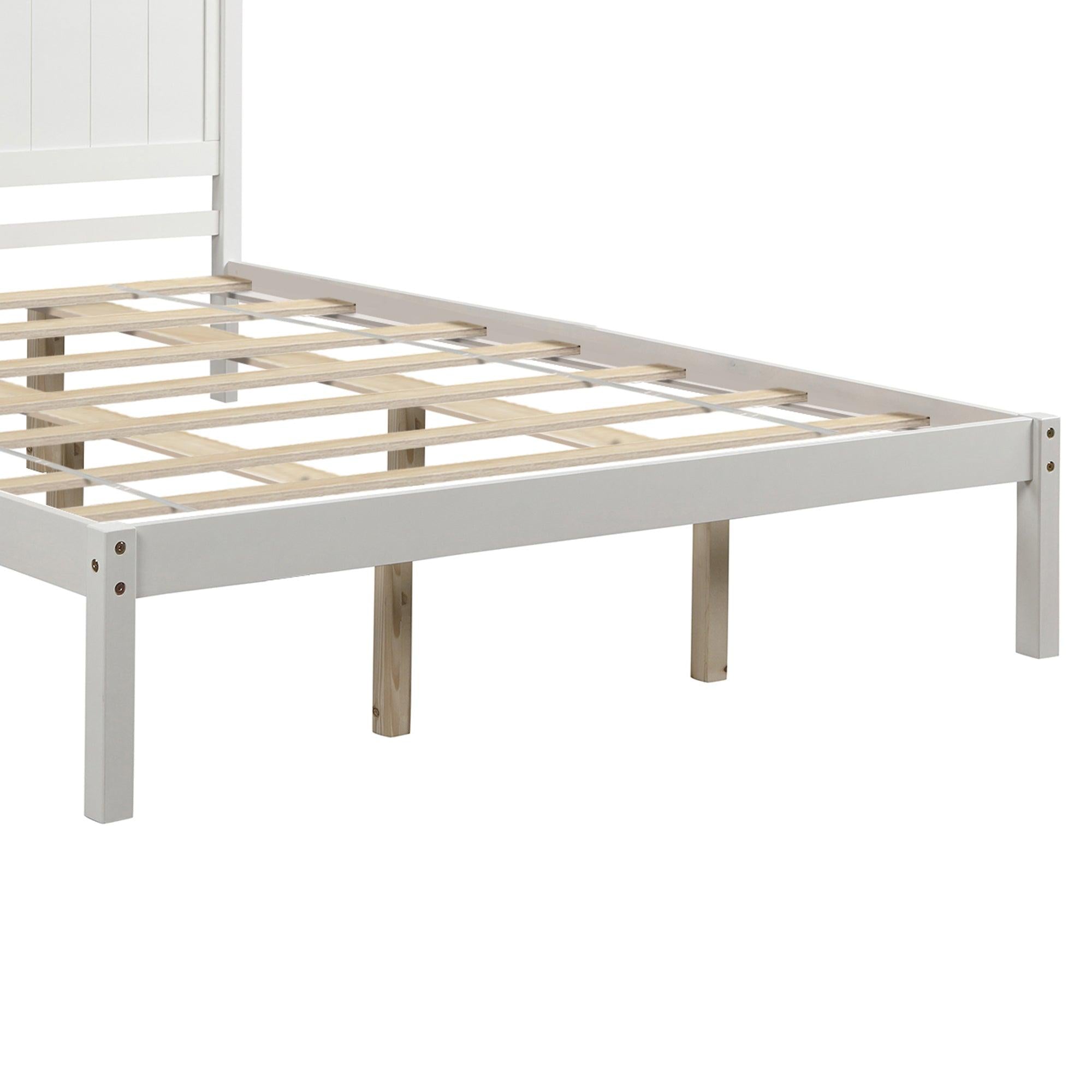 Platform Bed Frame with Headboard , Wood Slat Support , No Box Spring Needed ,Queen,White