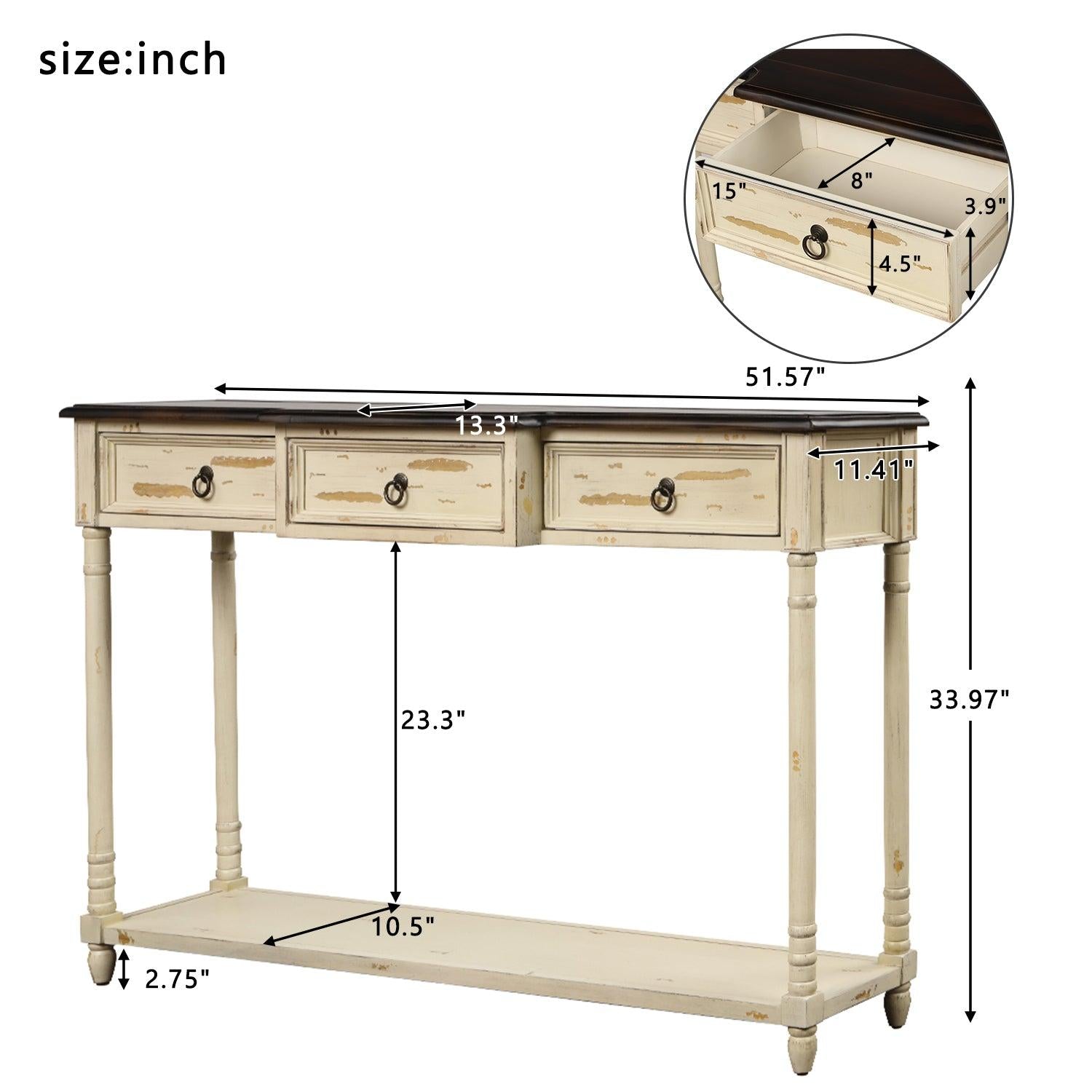 Console Table Sofa Table with Drawers for Entryway with Projecting Drawers and Long Shelf (Beige)