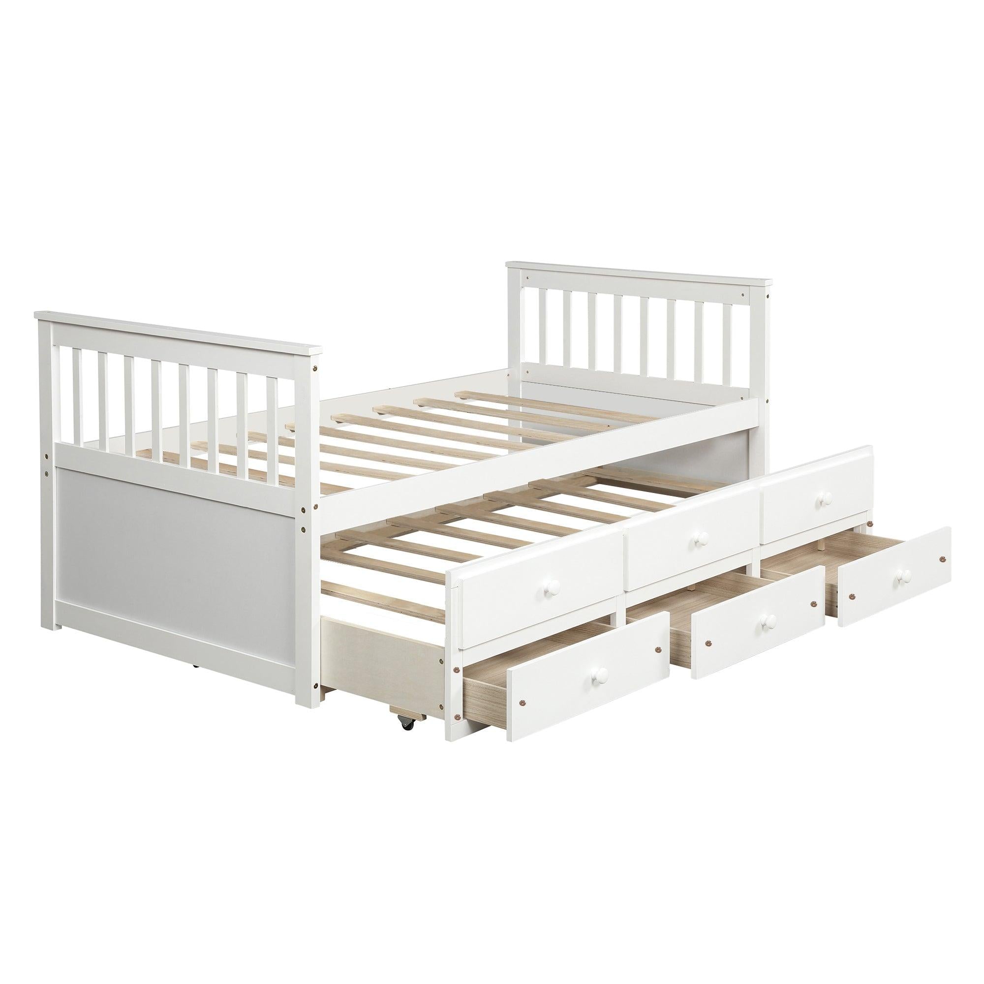 Captain's Bed Twin Daybed with Trundle Bed andStorage Drawers, White