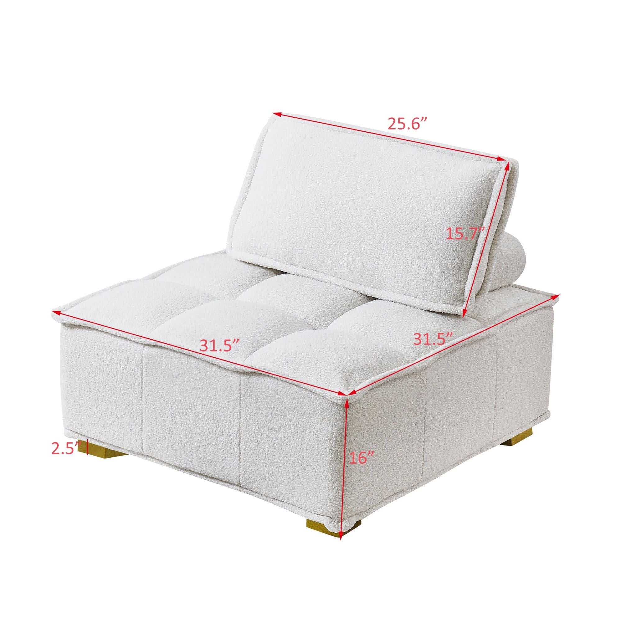 Lazy sofa ottoman with ld wooden legs teddy fabric (White)