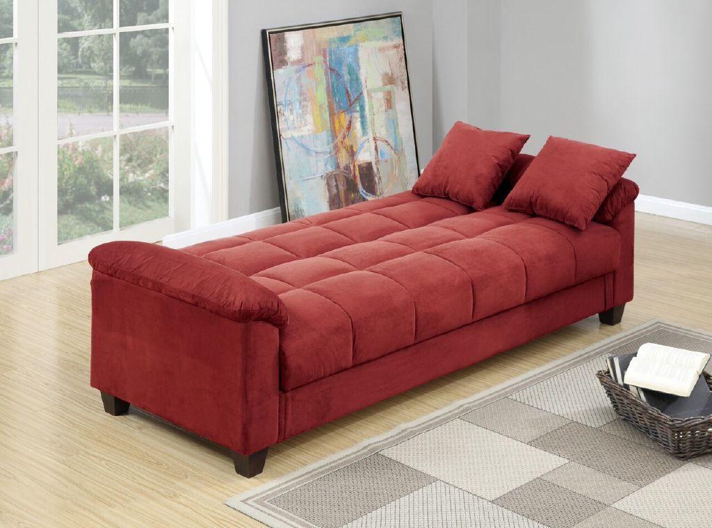 Contemporary Living Room Adjustable Sofa Red Color Microfiber PlushStorage Couch 1pc Futon Sofa w Pillows