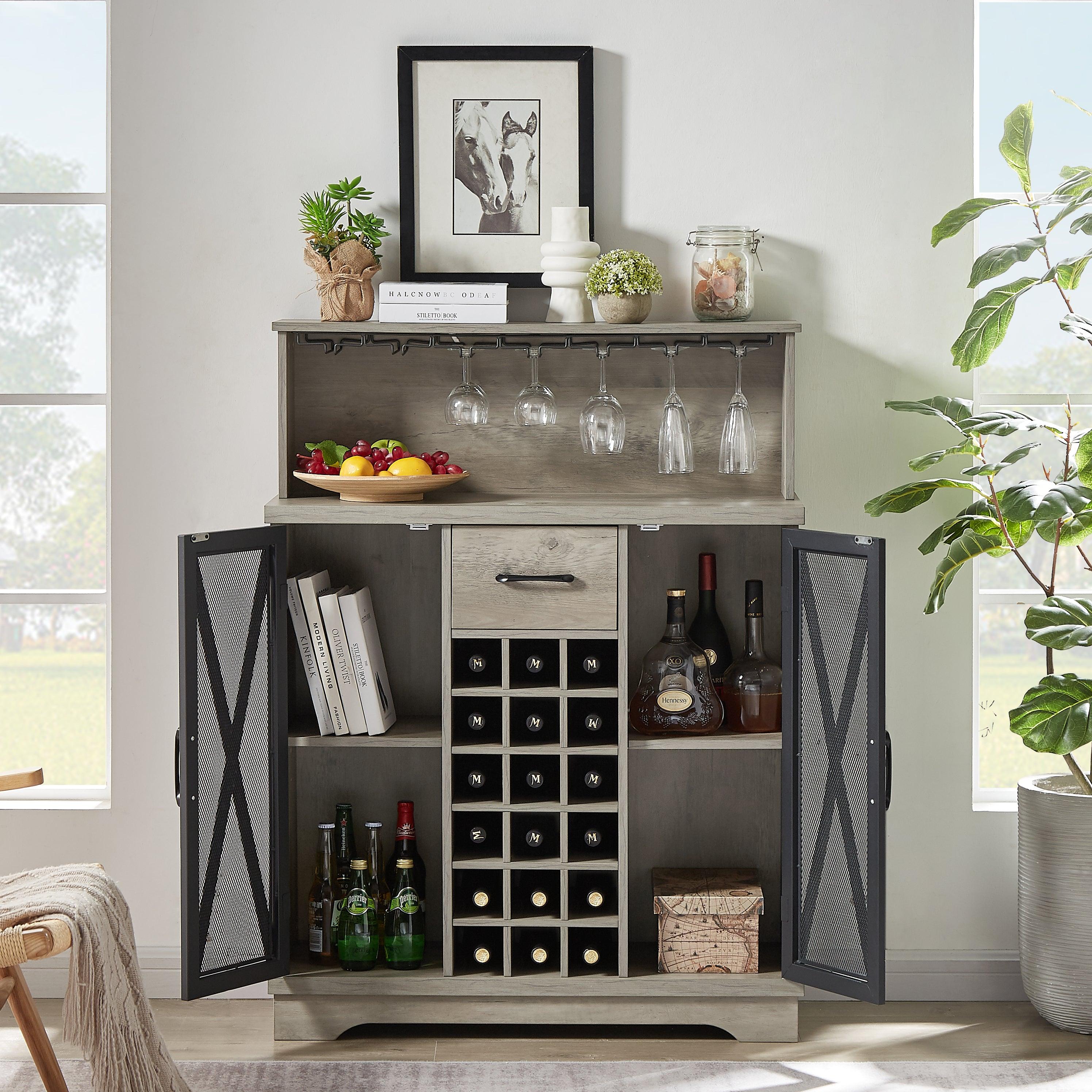 Wine cabinet （Grey，35.41’’W*13.39’’D*47.44’’H）