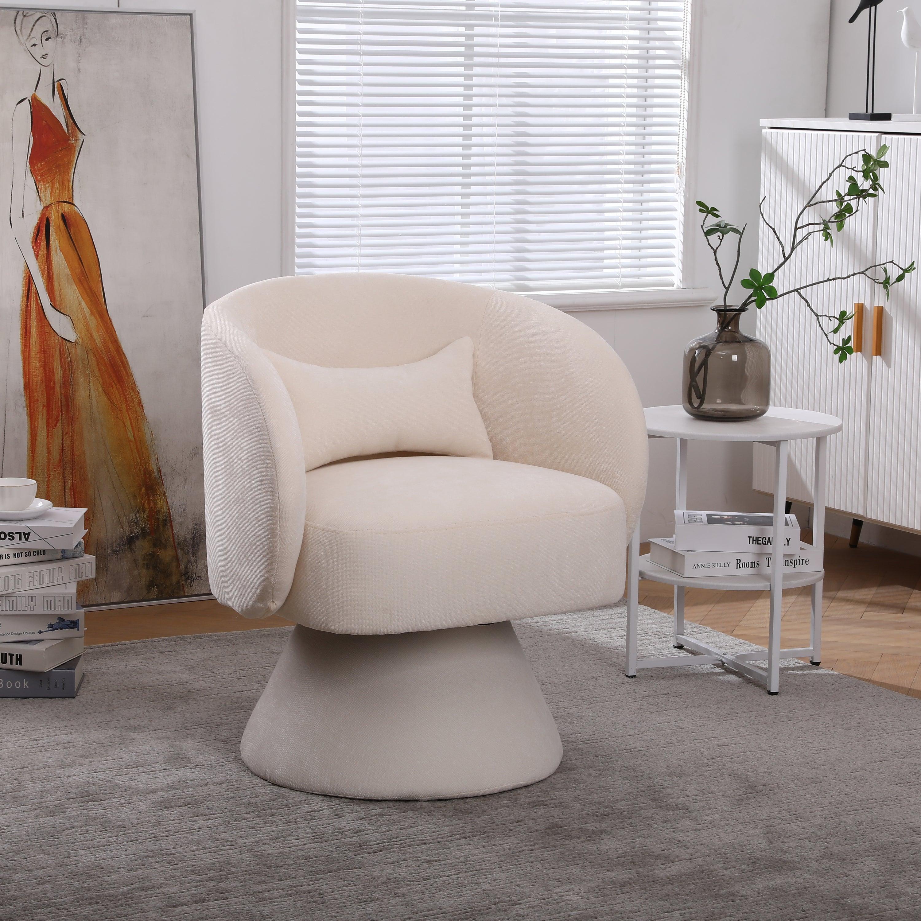 Swivel Accent Chair Armchair, Round Barrel Chair in Fabric for Living Room Bedroom(Beige) image