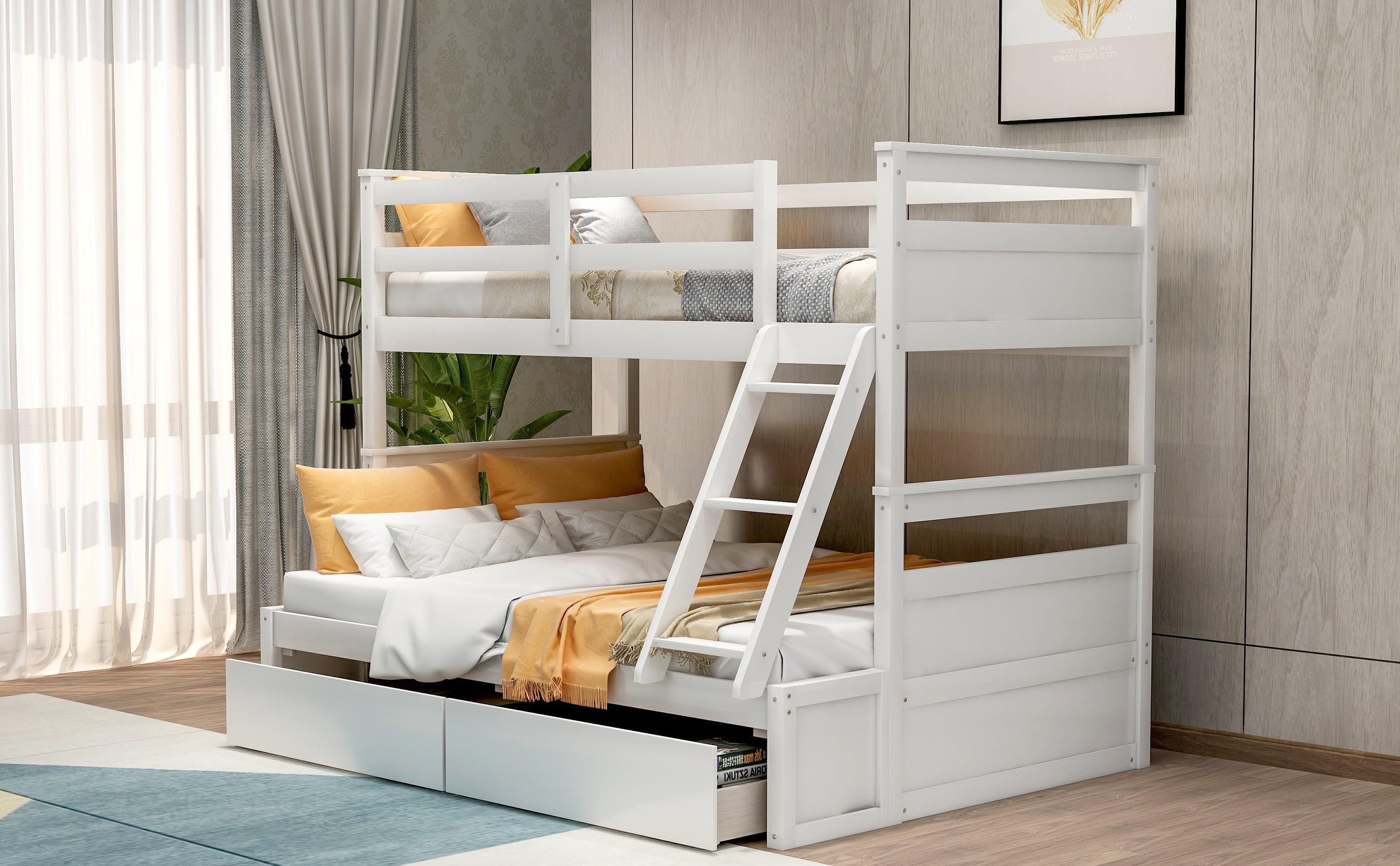 Twin over Full Bunk Bed withStorage - White