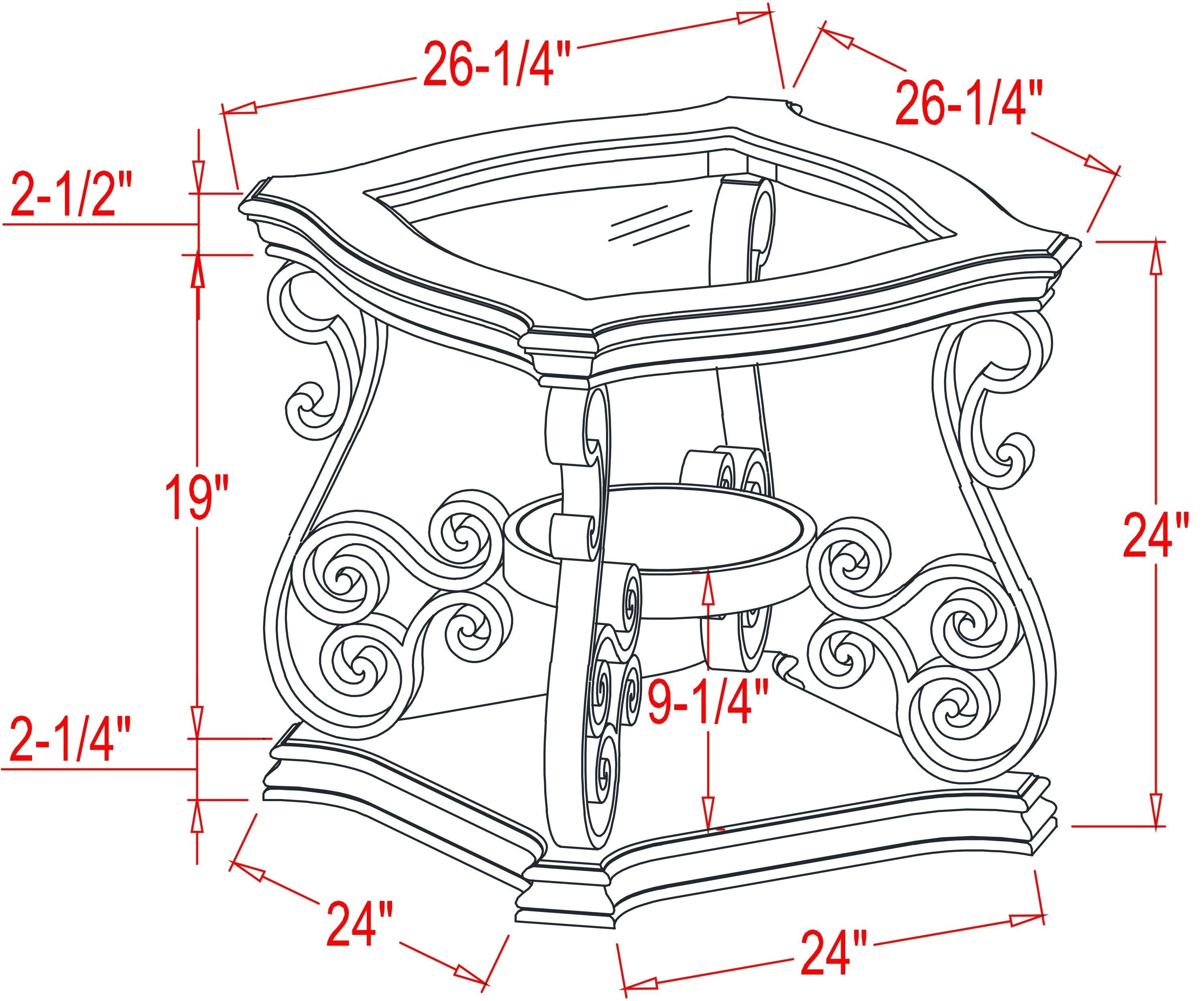 End table,  Glass table top, MDF W/marble paper middle shelf, powder coat finish metal legs. (26.3"Lx26.3"Wx24"H)