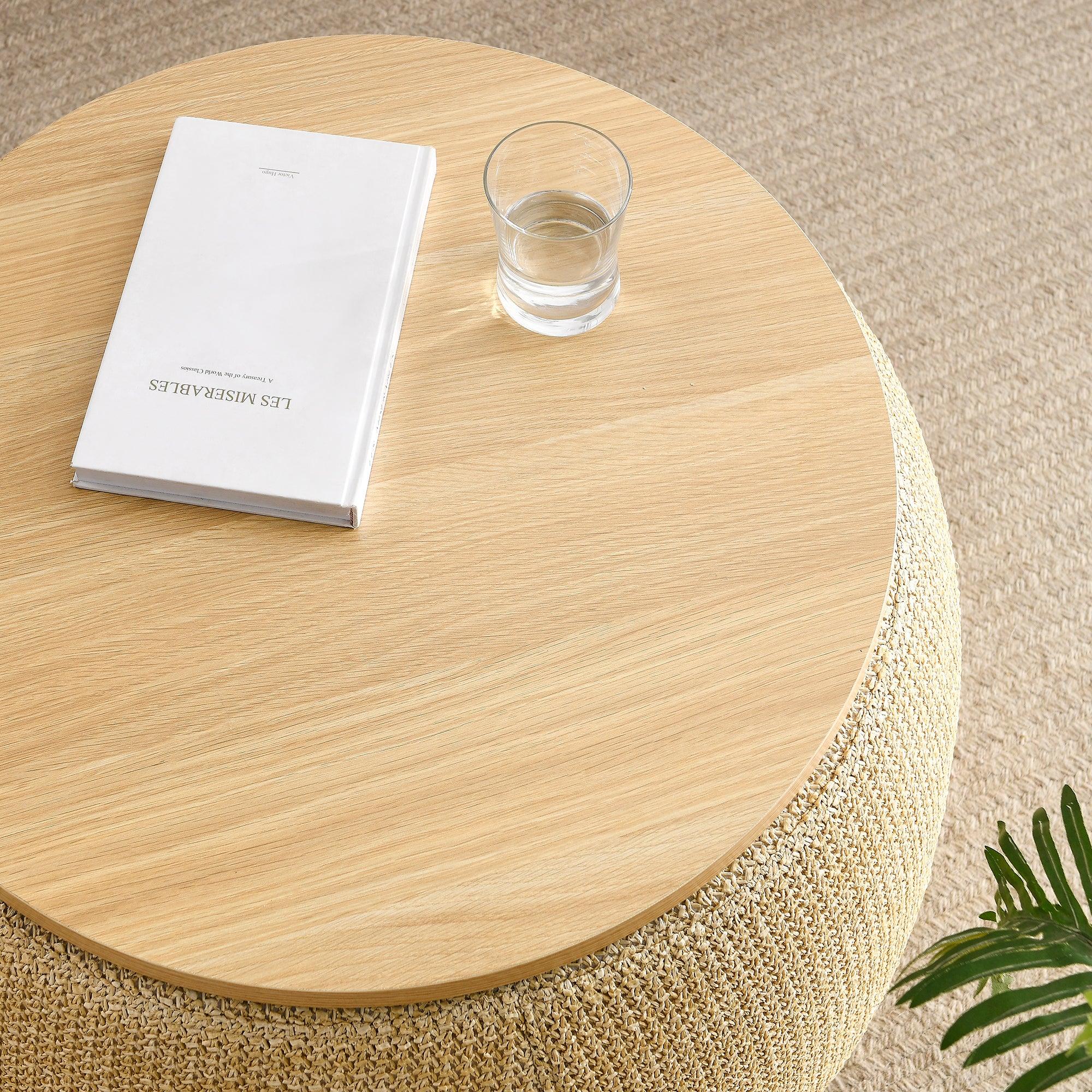 RoundStorage Ottoman, 2 in 1 Function, Work as End table and Ottoman, Natural (25.5"x25.5"x14.5")