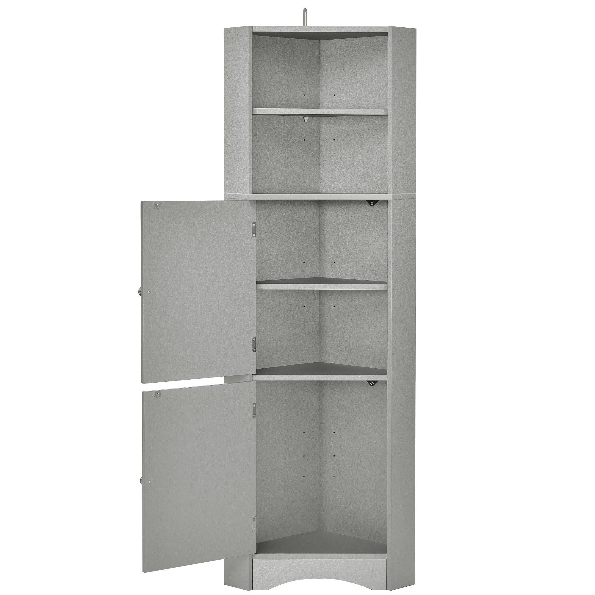 Tall Bathroom Corner Cabinet, FreestandingStorage Cabinet with Doors and Adjustable Shelves, MDF Board, Gray