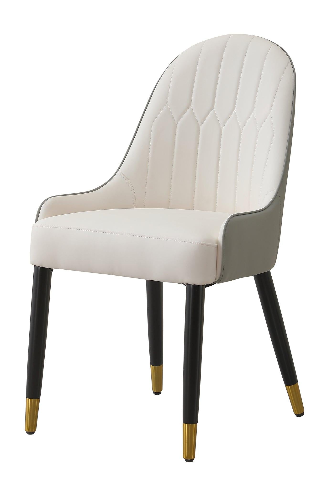 Dining Chair with PU Leather white grey color solid wood metal legs (Set of 2)