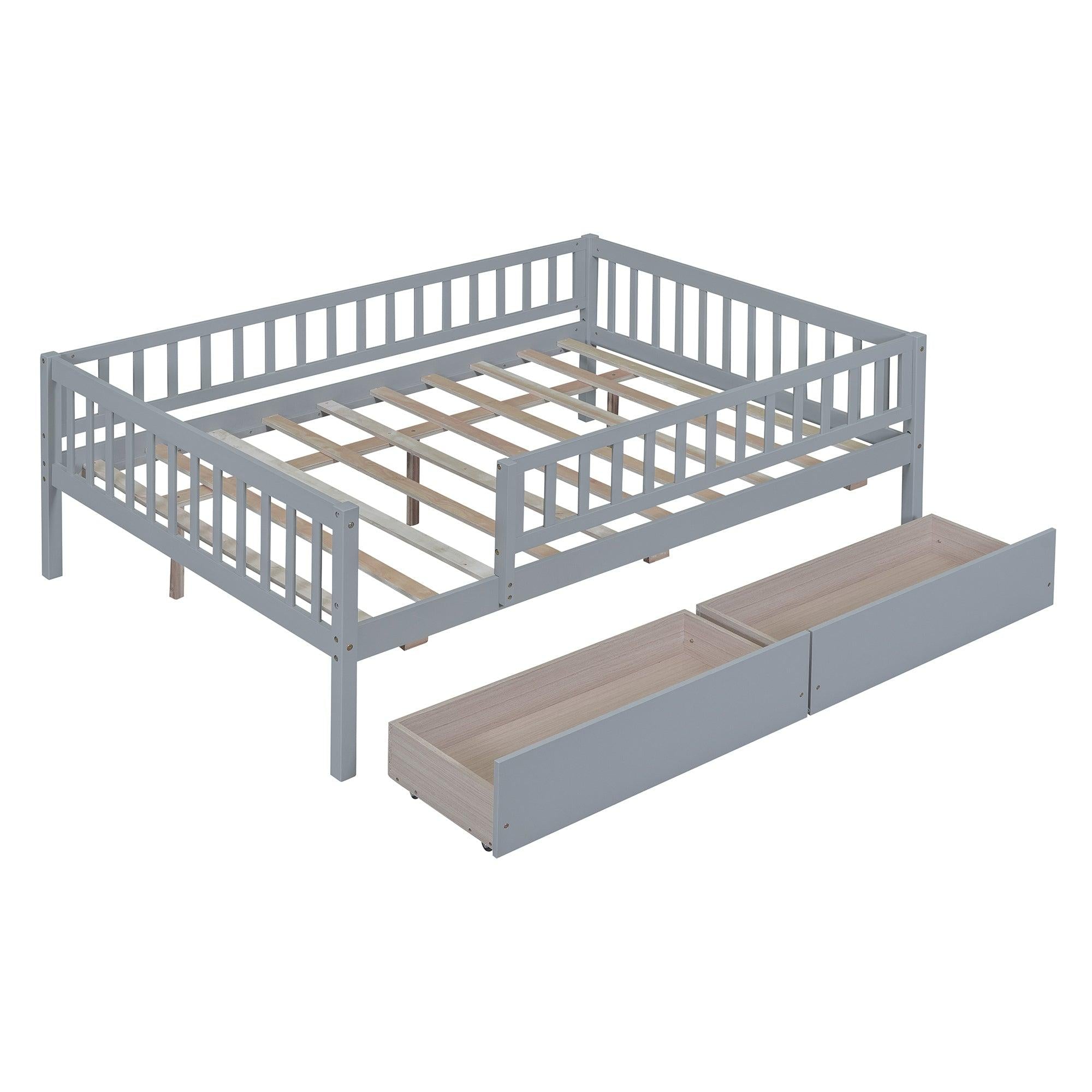 Full Size Daybed Wood Bed with Two Drawers, Gray