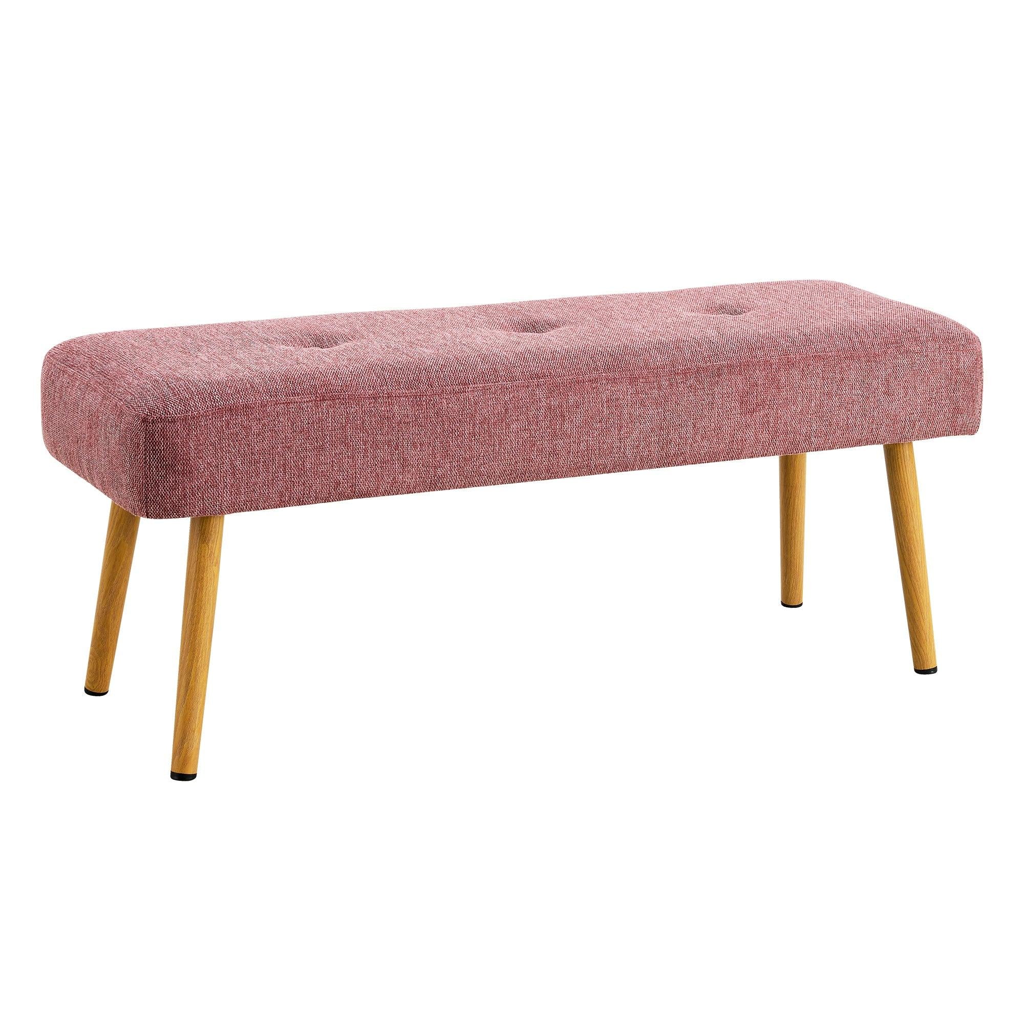 Linen Fabric Upholstered Bench With Gold Metal Legs .Shoe Changing Bench Sofa Bench Dining Chair .for to Bedroom Fitting Room, Store, Dining Room and Living Room.Dark Pink