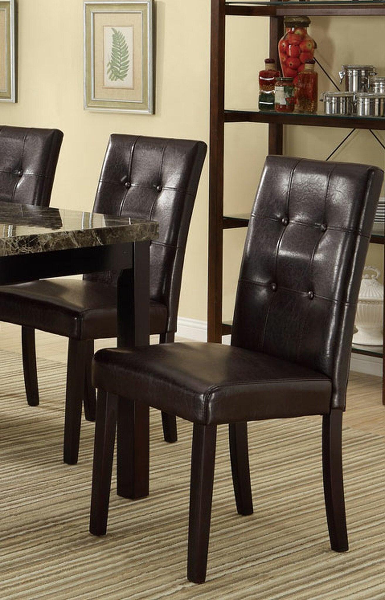 Set of 2 Chairs Breakfast Dining Dark Brown PU / Faux Leather Tufted Upholstered Chair