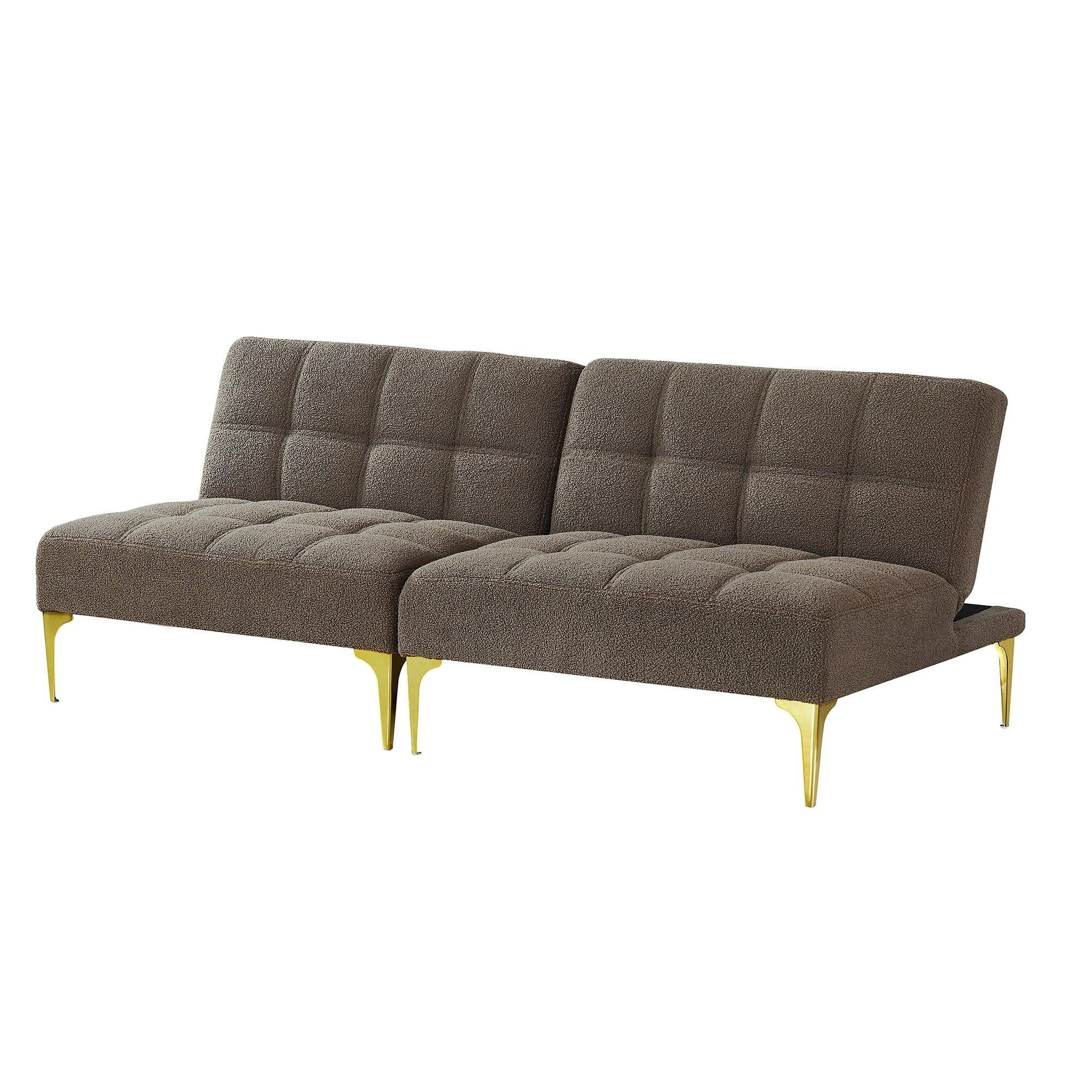 Convertible sofa bed futon with gold metal legs teddy fabric (Taupe)