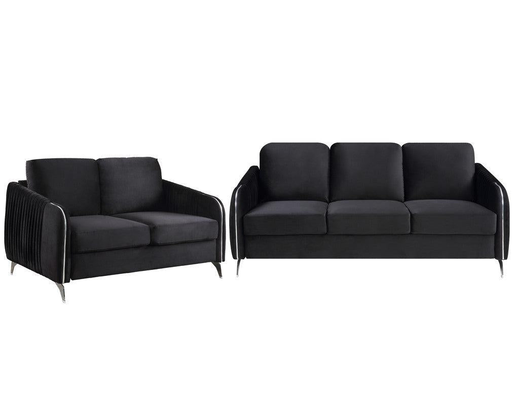 Hathaway Black Velvet Fabric Sofa Loveseat Living Room Set