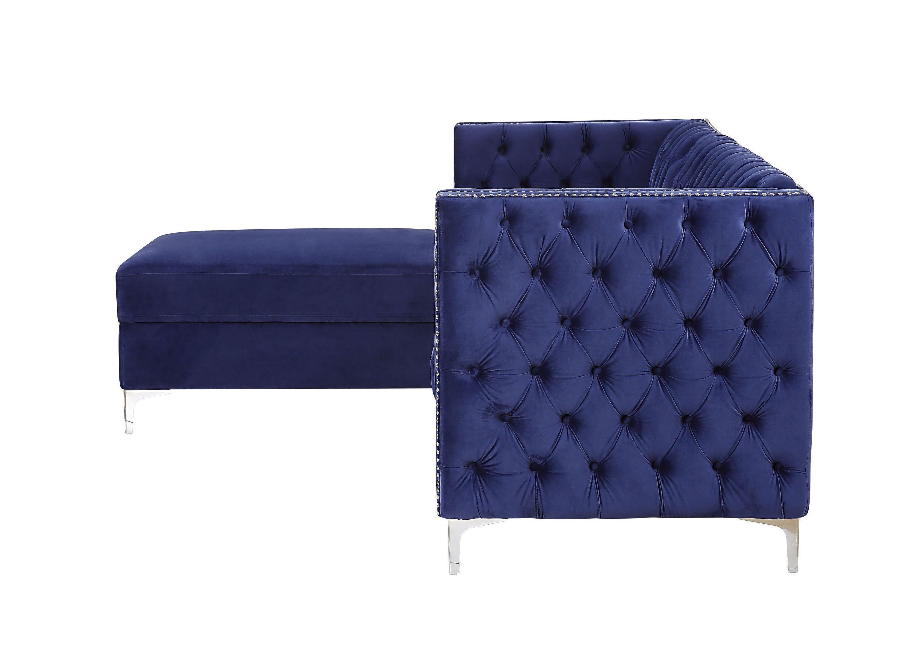 ACME Sullivan Sectional Sofa, Navy Blue Velvet 55490