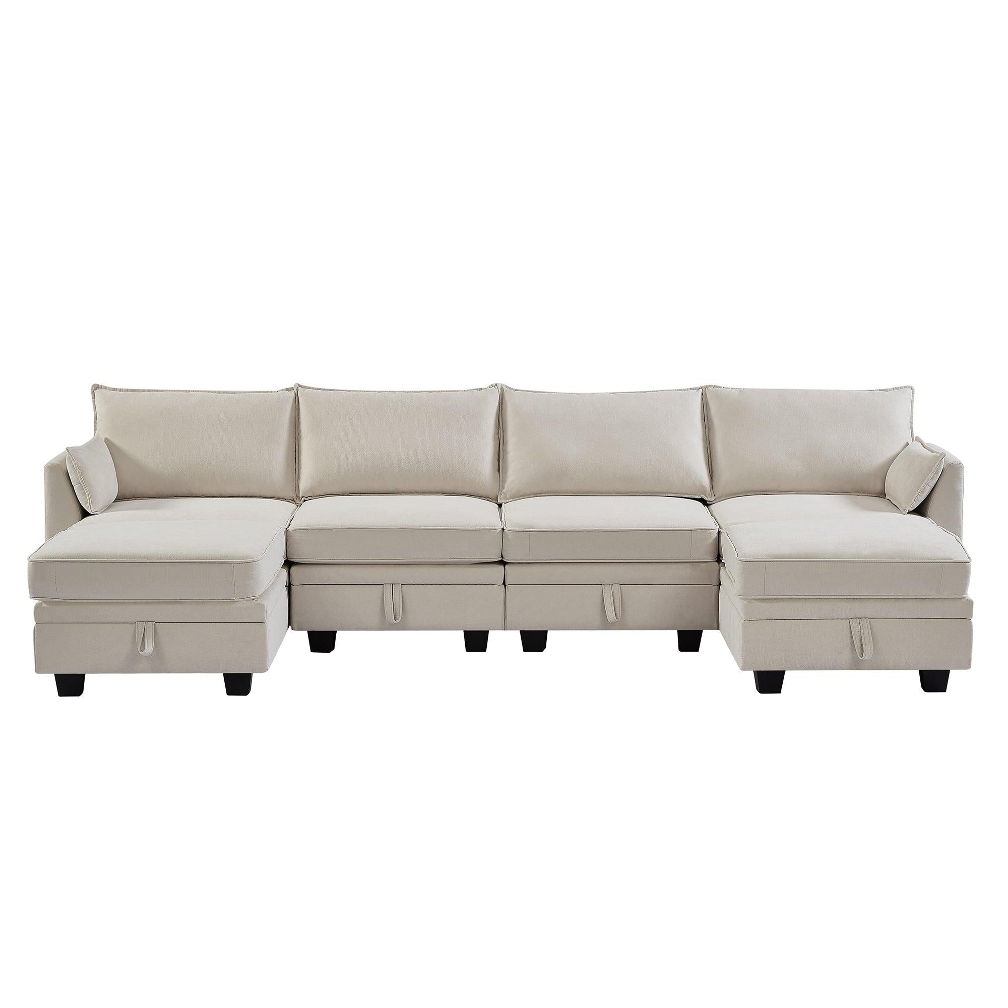 Modern Large U-Shape Modular Sectional Sofa,  Convertible Sofa Bed with Reversible Chaise for Living Room,Storage Seat