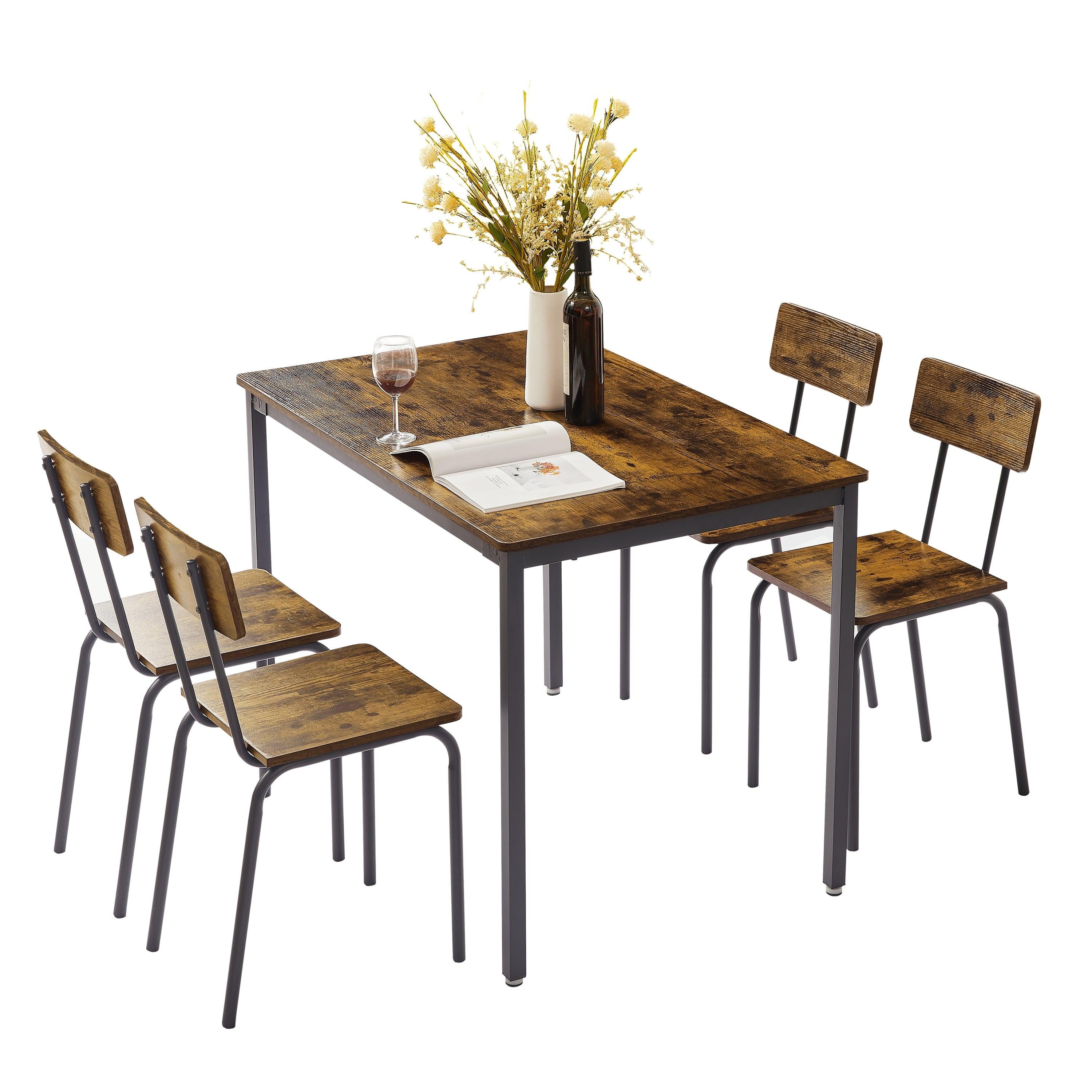 Dining Table Set 5-Piece Dining Chair with Backrest，Industrial style，Sturdy construction(Rustic Brown，43.31’’L*27.56’’W*30.32’’H)