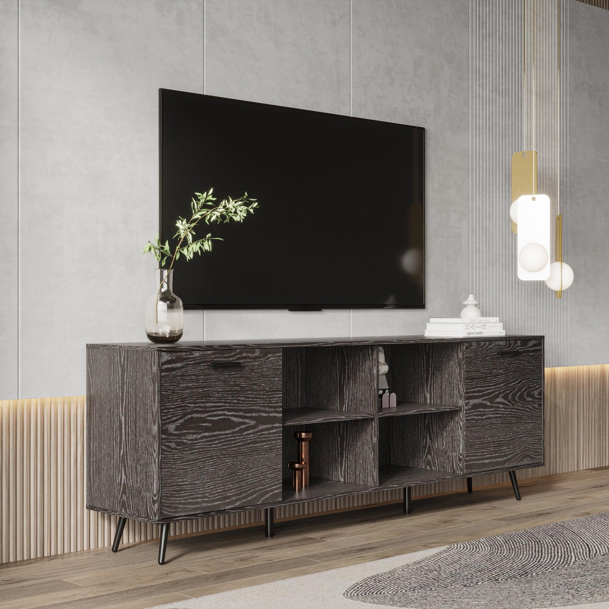 TV Stand Mid-Century WoodModern Entertainment Center AdjustableStorage Cabinet TV Console for Living Room