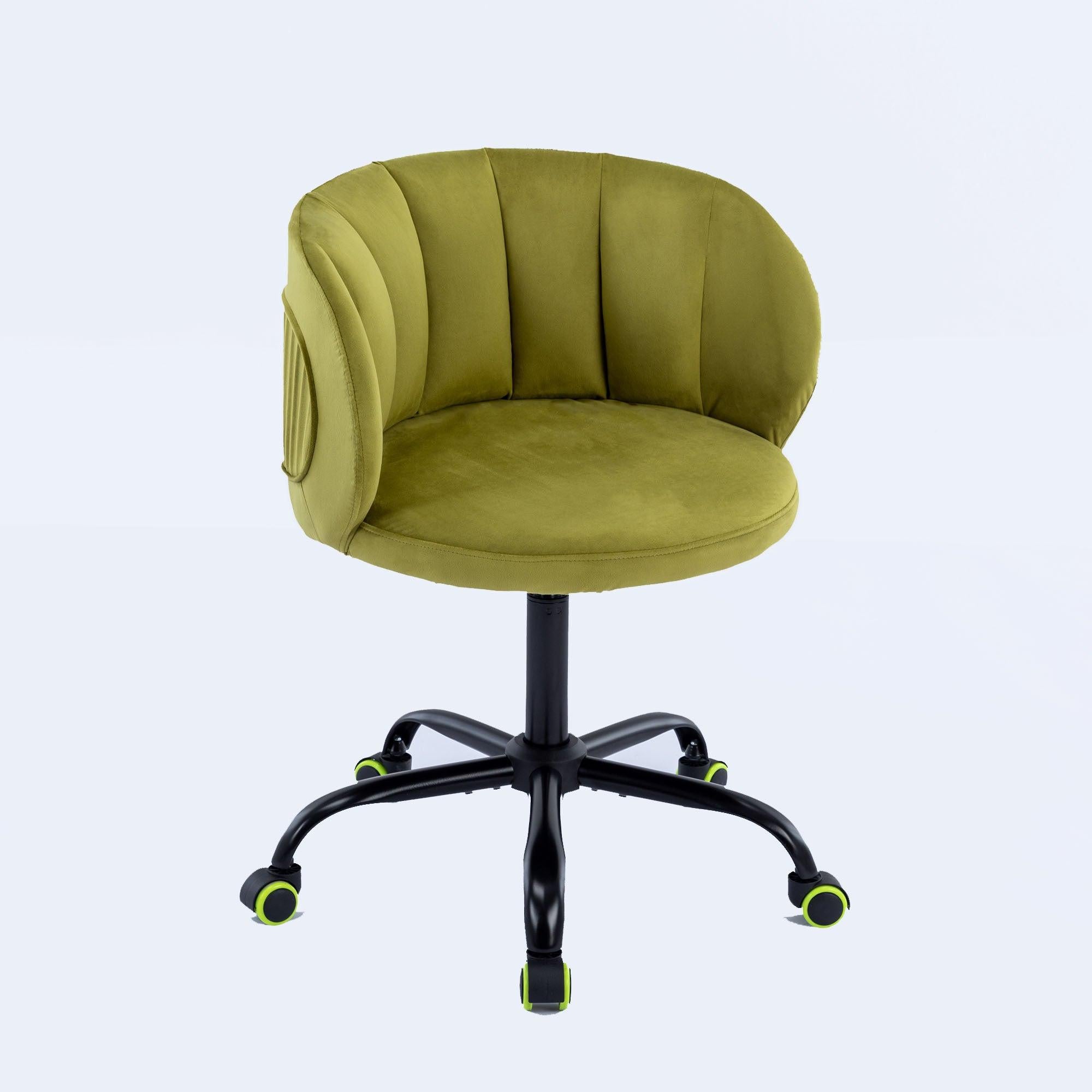 Zen Zone Velvet Leisure office chair, suitable for study and office, can adjust the height, can rotate 360 degrees, with pulley, Olive Green