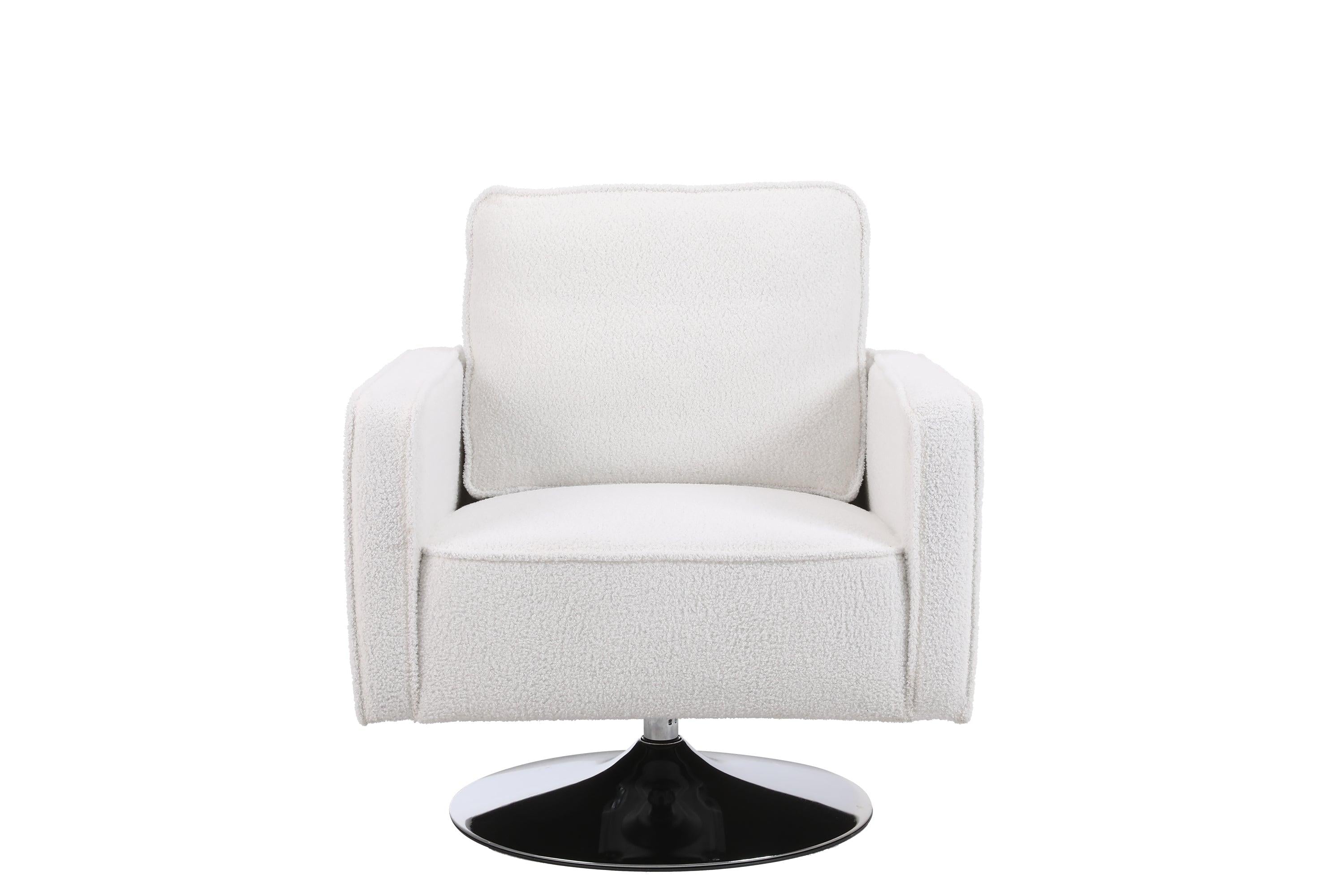 Modern Teddy Fabric Swivel Accent Chair ，Comfy Armchair with 360 Degree Swiveling for Living Room, Bedroom, Reading Room, Home Office (White)