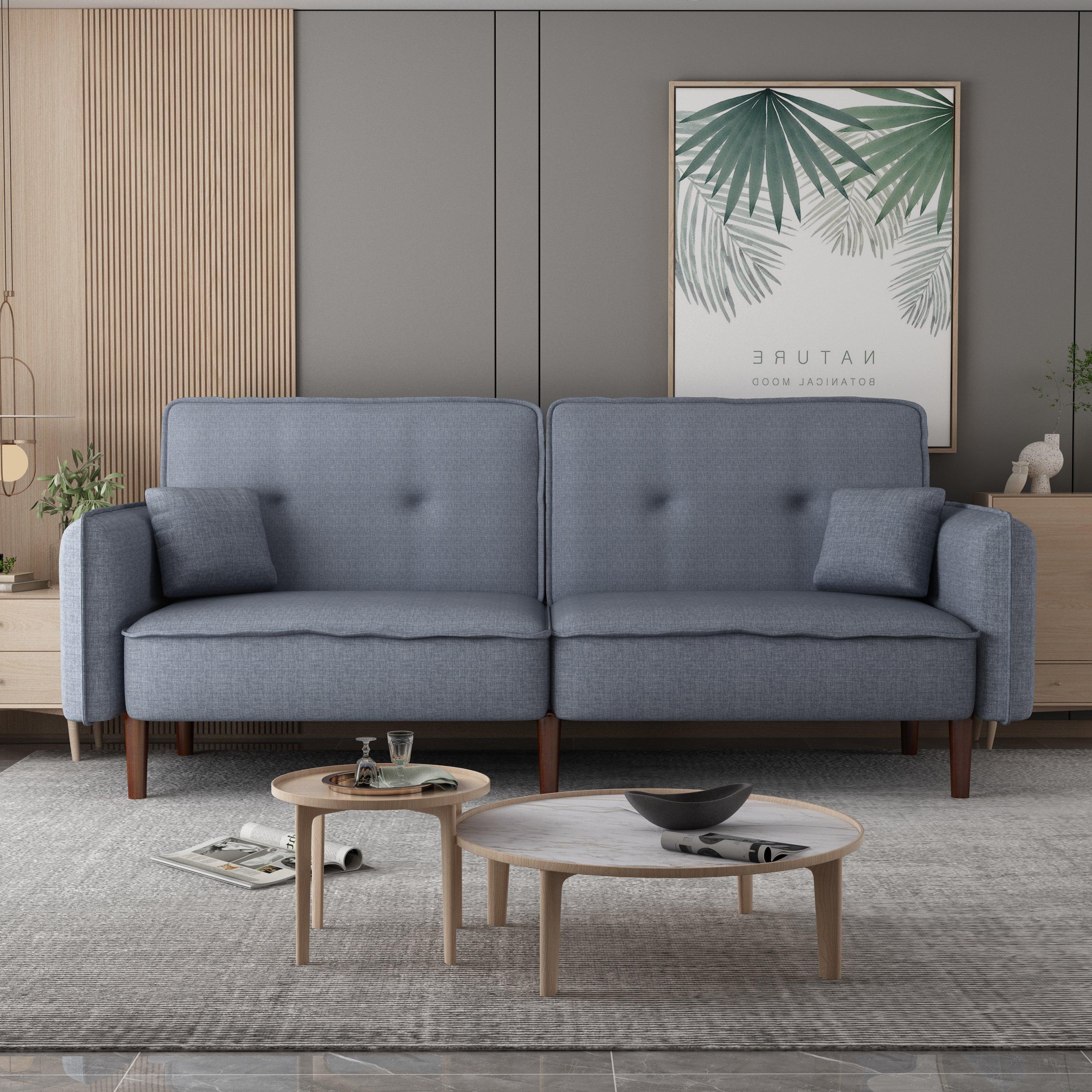 Futon Sofa bed with Solid Wood Leg in Grey Fabric image