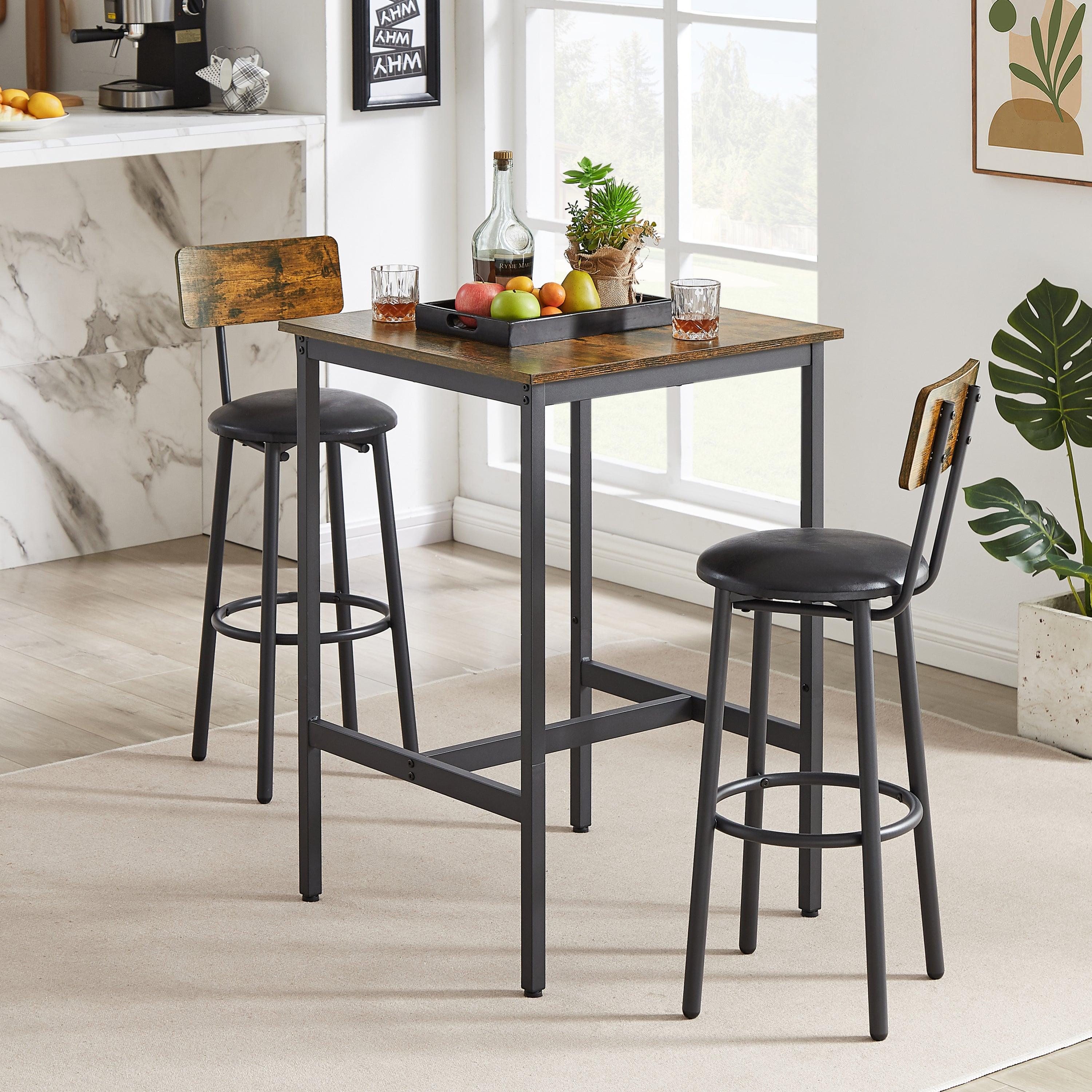 Bar Table Set with 2 Bar stools PU Soft seat with backrest (Rustic Brown，23.62’’w x 23.62’’d x 35.43’’h)