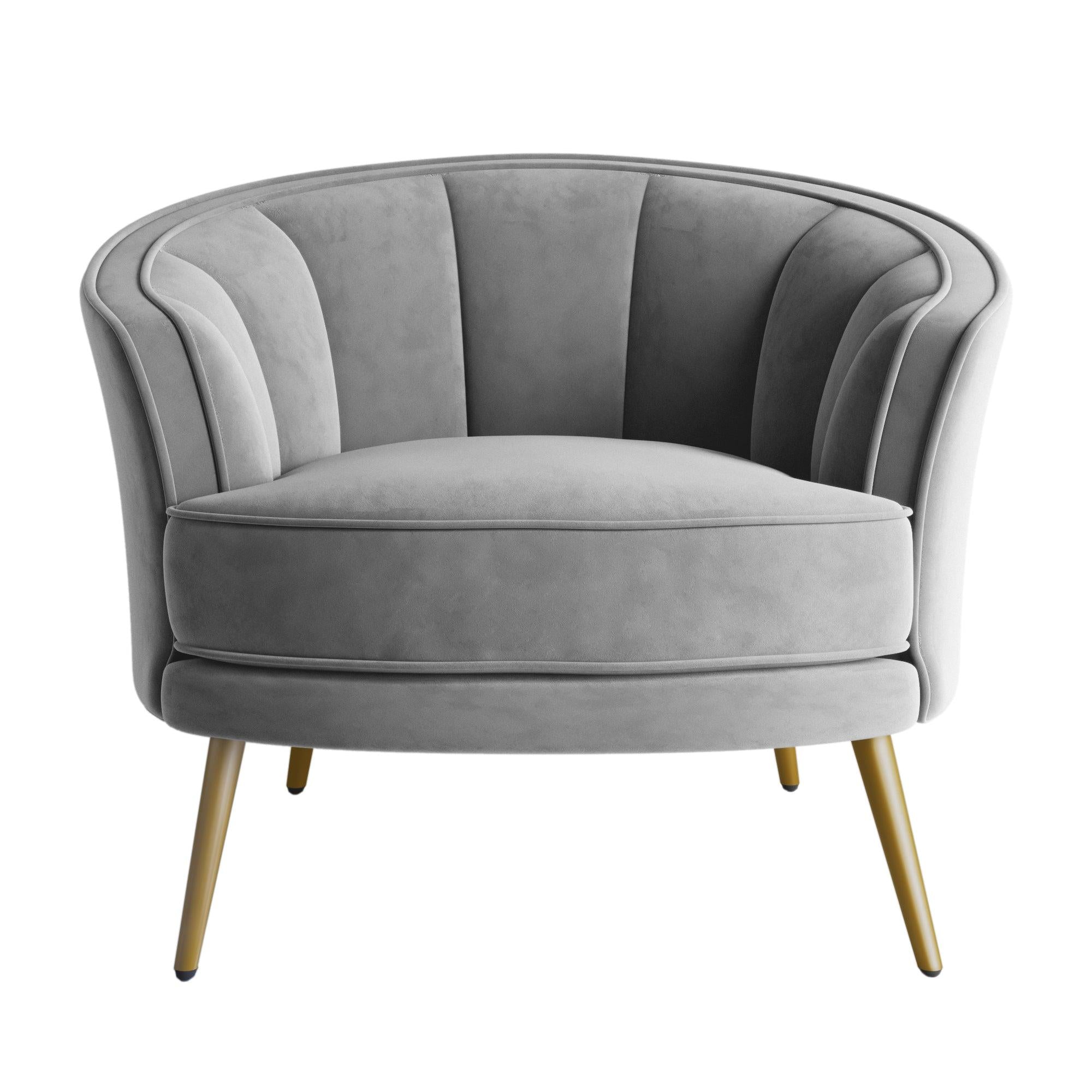 Modern Velvet Accent Barrel Chair Leisure Accent Chair Living Room Upholstered Armchair Vanity Chair for Bedroom Meeting Room, Gray