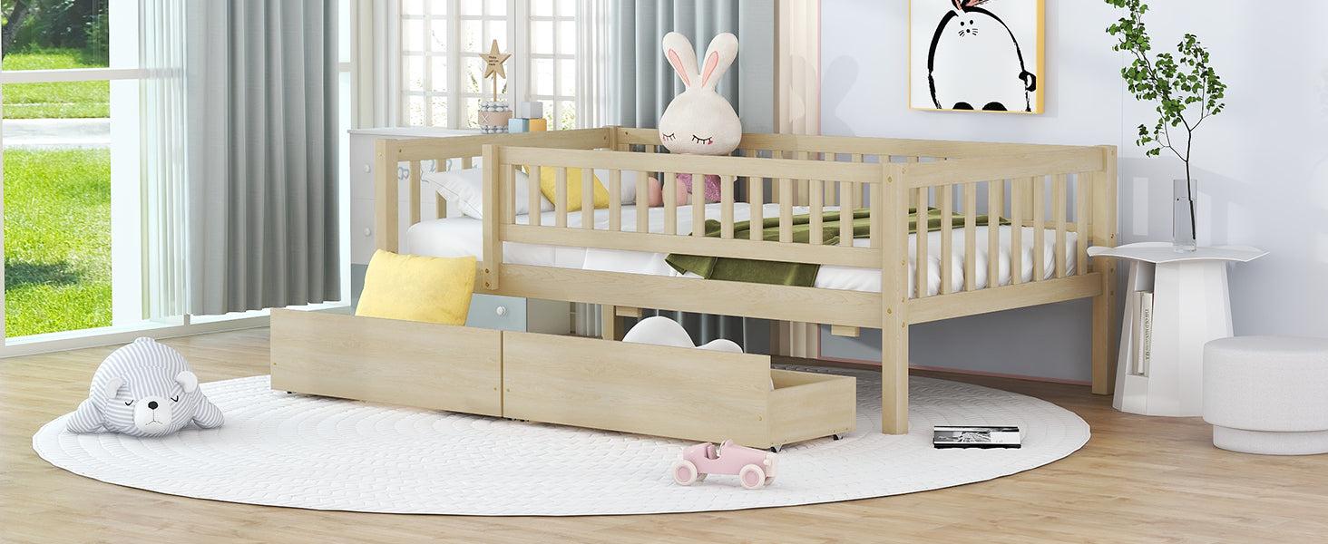 Twin Size Daybed Wood Bed with Two Drawers, Natural